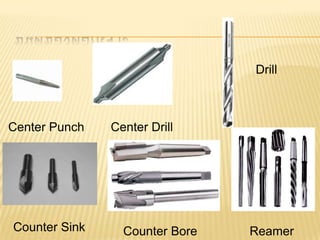 Center Punch Center Drill
Drill
Counter Sink Counter Bore Reamer
 
