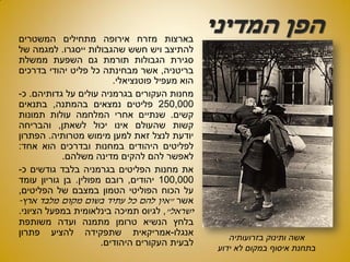 ‫המדיני‬ ‫הפן‬‫בארצות‬‫מזרח‬‫אירופה‬‫מתחילים‬‫המשטרים‬
‫להתיצב‬‫ויש‬‫חשש‬‫שהגבולות‬‫ייסגרו‬.‫למגמה‬‫של‬
‫סגירת‬‫הגבולות‬‫תורמת‬‫גם‬‫השפעת‬‫ממשלת‬
‫בריטניה‬,‫אשר‬‫מבחינתה‬‫כל‬‫פליט‬‫יהודי‬‫בדרכים‬
‫הוא‬‫מעפיל‬‫פוטנציאלי‬.
‫מחנות‬‫העקורים‬‫בגרמניה‬‫עולים‬‫על‬‫גדותיהם‬.‫כ‬-
250,000‫פליטים‬‫נמצאים‬‫בהמתנה‬,‫בתנאים‬
‫קשים‬.‫שנתיים‬‫אחרי‬‫המלחמה‬‫עולות‬‫תמונות‬
‫קשות‬‫שהעולם‬‫אינו‬‫יכול‬‫לשאתן‬,‫והבריחה‬
‫יודעת‬‫לנצל‬‫זאת‬‫למען‬‫מימוש‬‫מטרותיה‬.‫הפתרון‬
‫לפליטים‬‫היהודים‬‫במחנות‬‫ובדרכים‬‫הוא‬‫אחד‬:
‫לאפשר‬‫להם‬‫להקים‬‫מדינה‬‫משלהם‬.
‫את‬‫מחנות‬‫הפליטים‬‫בגרמניה‬‫בלבד‬‫גודשים‬‫כ‬-
100,000‫יהודים‬,‫רובם‬‫מפולין‬.‫בן‬‫גוריון‬‫עומד‬
‫על‬‫הכוח‬‫הפוליטי‬‫הטמון‬‫במצבם‬‫של‬‫הפליטים‬,
‫אשר‬"‫אין‬‫להם‬‫כל‬‫עתיד‬‫בשום‬‫מקום‬‫מלבד‬‫ארץ‬-
‫ישראל‬",‫לגיוס‬‫תמיכה‬‫בינלאומית‬‫במפעל‬‫הציוני‬.
‫בלחץ‬‫הנשיא‬‫טרומן‬‫מתמנה‬‫ועדה‬‫משותפת‬
‫אנגלו‬-‫אמריקאית‬‫שתפקידה‬‫להציע‬‫פתרון‬
‫לבעית‬‫העקורים‬‫היהודים‬.
‫ותינוק‬ ‫אשה‬‫בזרועותיה‬
‫ידוע‬ ‫לא‬ ‫במקום‬ ‫איסוף‬ ‫בתחנת‬
 