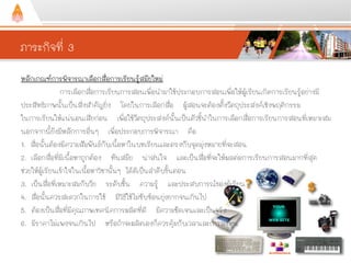 ภาระกิจที่ 3
หลักเกณฑ์การพิจารณาเลือกสื่อการเรียนรู้สมัยใหม่
การเลือกสื่อการเรียนการสอนเพื่อนำมาใช้ประกอบการสอนเพื่อให้ผู้เรียนเกิดการเรียนรู้อย่างมี
ประสิทธิภาพนั้นเป็นสิ่งสำคัญยิ่ง โดยในการเลือกสื่อ ผู้สอนจะต้องตั้งวัตถุประสงค์เชิงพฤติกรรม
ในการเรียนให้แน่นอนเสียก่อน เพื่อใช้วัตถุประสงค์นั้นเป็นตัวชี้นำในการเลือกสื่อการเรียนการสอนที่เหมาะสม
นอกจากนี้ยังมีหลักการอื่นๆ เพื่อประกอบการพิจารณา คือ
1. สื่อนั้นต้องมีความสัมพันธ์กับเนื้อหาในบทเรียนและตรงกับจุดมุ่งหมายที่จะสอน
2. เลือกสื่อที่มีเนื้อหาถูกต้อง ทันสมัย น่าสนใจ และเป็นสื่อที่จะให้ผลต่อการเรียนการสอนมากที่สุด
ช่วยให้ผู้เรียนเข้าใจในเนื้อหาวิชานั้นๆ ได้ดีเป็นลำดับขั้นตอน
3. เป็นสื่อที่เหมาะสมกับวัย ระดับชั้น ความรู้ และประสบการณ์ของผู้เรียน
4. สื่อนั้นควรสะดวกในการใช้ มีวิธีใช้ไม่ซับซ้อนยุ่งยากจนเกินไป
5. ต้องเป็นสื่อที่มีคุณภาพเทคนิคการผลิตที่ดี มีความชัดเจนและเป็นจริง
6. มีราคาไม่แพงจนเกินไป หรือถ้าจะผลิตเองก็ควรคุ้มกับเวลาและการลงทุน
 