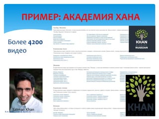 ПРИМЕР: АКАДЕМИЯ ХАНА
Более 4200
видео
Salman KhanВ.И. Лебединский, 27.06.13
 