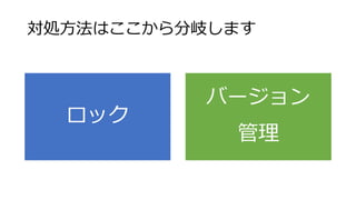 対処方法はここから分岐します
ロック
バージョン
管理
 