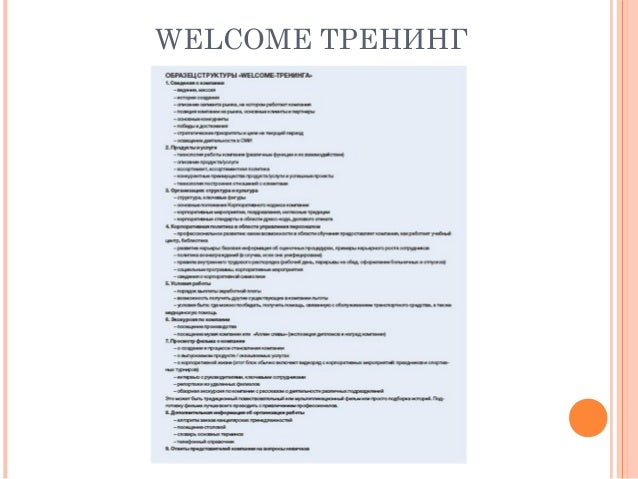 Welcome Тренинг Презентацию
