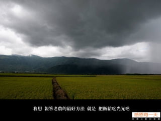 我想 報答老農的最好方法 就是 把飯給吃光光吧
 