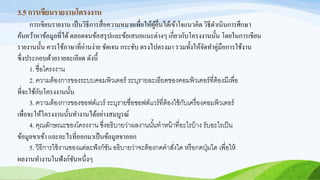 3.5 การเขียนรายงานโครงงาน
การเขียนรายงาน เป็นวิธีการสื่อความหมายเพื่อให้ผู้อื่นได้เข้าใจแนวคิด วิธีดาเนินการศึกษา
ค้นคว้าหาข้อมูลที่ได้ตลอดจนข้อสรุปและข้อเสนอแนะต่างๆ เกี่ยวกับโครงงานนั้น โดยในการเขียน
รายงานนั้น ควรใช้ภาษาที่อ่านง่าย ชัดเจน กระชับ ตรงไปตรงมา รวมทั้งให้จัดทาคู่มือการใช้งาน
ซึ่งประกอบด้วยรายละเอียด ดังนี้
1. ชื่อโครงงาน
2. ความต้องการของระบบคอมพิวเตอร์ ระบุรายละเอียดของคอมพิวเตอร์ที่ต้องมีเพื่อ
ที่จะใช้กับโครงงานนั้น
3. ความต้องการของซอฟต์แวร์ ระบุรายชื่อซอฟต์แวร์ที่ต้องใช้กับเครื่องคอมพิวเตอร์
เพื่อจะให้โครงงานนั้นทางานได้อย่างสมบูรณ์
4. คุณลักษณะของโครงงาน ซึ่งอธิบายว่าผลงานนั้นทาหน้าที่อะไรบ้าง รับอะไรเป็น
ข้อมูลขาเข้า และอะไรที่ออกมาเป็นข้อมูลขาออก
5. วิธีการใช้งานของแต่ละฟังก์ชัน อธิบายว่าจะต้องกดคาสั่งใด หรือกดปุ่มใด เพื่อให้
ผลงานทางานในฟังก์ชันหนึ่งๆ
 
