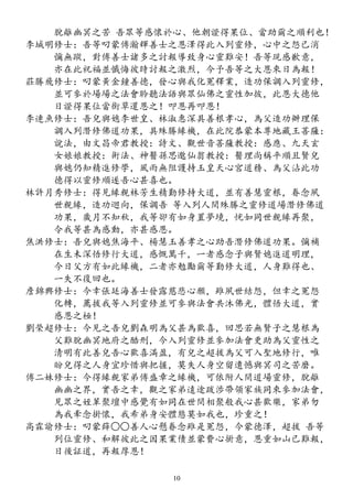 脫離幽冥之苦 吾眾等感懷於心、他朝證得果位、當助爾之順利也！
李城明修士：吾等叼蒙傅瀚輝善士之恩澤得此入列靈修，心中之怨已消
彌無蹤，對傅善士諸多之討報導致身心靈難安！吾等現感歉意，
亦在此祝福並懺悔彼時討報之激烈，今予吾等之大恩來日為報！
莊勝飛修士：叼蒙黃金鐘善德，發心與我化冤釋業，造功保調入列靈修，
並可參於場場之法會聆聽法語與眾仙佛之靈性加披，此恩大德他
日證得果位當銜草還恩之！叩恩再叩恩！
李連魚修士：吾兒與媳李世皇、林淑惠深具善根孝心，為父造功辦理保
調入列潛修佛道功果，具殊勝緣機，在此院恭蒙本尊地藏王菩薩：
說法，由文昌帝君教授：詩文、觀世音菩薩教授：感應、九天玄
女娘娘教授：術法、神醫孫思邈仙翁教授：醫理尚稱平順且賢兒
與媳仍知精進修學，風雨無阻護持玉皇天心宮道務、為父沾此功
德得以靈修順遂吾心甚喜也。
林許月秀修士：得見緣親林芳生精勤修持大道，並有善慧靈根，眷念夙
世親緣，造功迴向，保調吾 等入列人間殊勝之靈修道場潛修佛道
功果，歲月不知秋，我等卻有如身置夢境，恍如同世親緣再聚，
令我等甚為感動，亦甚感恩。
焦洪修士：吾兒與媳焦海平、楊慧玉善孝之心助吾潛修佛道功果。彌補
在生未深悟修行大道，感慨萬千，一者感念子與賢媳進道明理，
今日父方有如此緣機，二者亦勉勵爾等勤修大道，人身難得也、
一失不復回也。
詹錦興修士：今幸張廷海善士發露慈悲心願，雖夙世結怨，但幸之冤怨
化轉，薦拔我等入列靈修並可參與法會共沐佛光，體悟大道，實
感恩之極！
劉榮超修士：今見之吾兒劉森明為父甚為歡喜，回思若無賢子之慧根為
父難脫幽冥地府之酷刑，今入列靈修並參加法會更助為父靈性之
清明有此善兒吾心歡喜滿盈，有兒之超拔為父可入聖地修行，唯
盼兒得之人身宜珍惜與把握，莫失人身空留遺憾與冥司之苦磨。
傅二妹修士：今得緣親家弟傅盛章之緣機，可依附人間道場靈修，脫離
幽幽之界，實吾之幸，觀之家弟遠途跋涉帶領家族同來參加法會，
見眾之姪輩聚壇中感覺有如同在世間相聚般我心甚歡樂，家弟勿
為我牽念掛懷，我希弟身安體態莫如我也，珍重之！
高霖諭修士：叼蒙薛○○善人心懸眷念雖是冤怨，今蒙德澤，超拔 吾等
列位靈修、和解彼此之因果業債並蒙費心掛意，恩重如山已難報，
日後証道，再報厚恩！
10
 