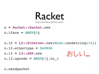 Rackethttp://spoofed.org/?les/racket/
...
 