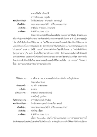 F F ˄
F ก ก
ก ก :
ก : ก ก 1 ก 2541
: F (ก ) / ก ก
F : 2541 001
F ก F F
F ก กF กF ก ก F ก B ˈ กF
F F ก F ก F ก A F F ก F F ก B
F ก F ก B ก ˆก F ก F ก ก A F ก B
F 280/cm3
ก A F 320/cm3
F ก ˆก F F ก B
F F ก F F 0.016 ก ˆก F
F F F ก ˆก F F ก ก ก
F ก ˆก F F F F F 1.8 mol/dm3
F 2
ก ก ˆก
: ก ก ก ก ก
Aspergillus flavus
F : 42 F ก
: .
F : ก F
F
ก : F ก F
ก ก : F
ก : ก ก 2 ก 2541
: ก /
F : 2541 002
Aspergillus ˈ ก F ก
ˈ F F ˈ กF F ก F F ก
 