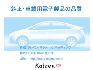 純正・車載用電子製品の品質
作成：クレイン テクノ コンサルティング
作成日：２０１３年８月２０日
URL： http://crane-techno.com/
 