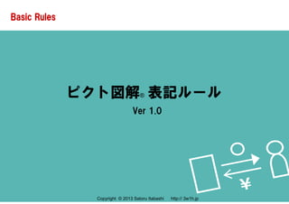Basic Rules

ピクト図解 表記ルール
®

Ver 1.0

Copyright © 2013 Satoru Itabashi
Copyright © 2013 Satoru Itabashi

http:// 3w1h.jp
http:// 3w1h.jp

 