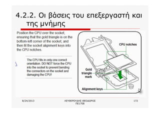 8/24/2013 ΛΕΥΘΕΡΟΥΔΗΣ ΘΕΟΔΩΡΟΣ
ΠΕ1708
172
4.2.2. Οι βάσεις του επεξεργαστή και
της μνήμης
 
