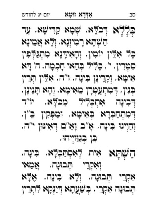 ‫רא‬‫א‬‫טא‬‫ז‬ ְִָָ‫יו‬‫יג‬‫לחודש‬ ‫סב‬
ּ‫כ‬‫ל‬‫ל‬‫א‬‫כ‬ ּ‫ד‬‫ע‬ .‫א‬ ׁ‫יש‬ ּ‫קד‬ ‫מא‬ ׁ‫ש‬ ,‫א‬‫ד‬ 
‫ו‬ ,‫רמיזנא‬ ‫א‬ ּ‫ת‬ ׁ‫הש‬‫אמינא‬ ‫א‬ 
ּ‫כ‬‫א‬ּ‫מתג‬ ‫נא‬ ּ‫והאיד‬ .‫מין‬ֹ‫יו‬ ‫ין‬‫פין‬ 
ּ‫כ‬ ,'‫י‬ ,‫סטרין‬‫י‬‫א‬ ּ‫ד‬ '‫ה‬ .‫חכמה‬ ‫האי‬ ּ‫ב‬ 
‫א‬ ,‫ו''ה‬ .‫ינה‬ ּ‫ב‬ ‫וקרינן‬ ,‫א‬ ּ‫אימ‬‫רין‬ ּ‫ת‬ ‫ין‬ 
,‫נינן‬ ּ‫ת‬ ‫והא‬ .‫א‬ ּ‫מאימ‬ ‫רן‬ ּ‫מתעט‬ ּ‫ד‬ ,‫נין‬ ּ‫ב‬
ּ‫אתכ‬ ‫בינה‬ ּ‫ד‬‫י‬ּ‫מכ‬‫''ד‬ֹ‫יו‬ .‫א‬ 
.‫''ן‬ ּ‫ב‬ ‫קין‬ ּ‫מפ‬ּ‫ו‬ ,‫א‬ ּ‫אימ‬ ּ‫ב‬ ‫רא‬ ּ‫מתחב‬ ּ‫ד‬
,‫י''ה‬ ‫ן‬ּ‫ו‬ּ‫נ‬‫אי‬ ּ‫ד‬ ‫וא''ם‬ ‫א''ב‬ ,‫ינה‬ ּ‫ב‬ ּ‫ו‬‫והיינ‬
.ּ‫ו‬‫וייה‬ּ‫ו‬‫ג‬ ּ‫ב‬ ‫ן‬ ּ‫ב‬
‫א‬ ּ‫ת‬ ׁ‫הש‬‫אית‬ּ‫כ‬ ּ‫אסת‬,‫ינה‬ ּ‫ב‬ ,‫א‬ 
‫אמאי‬ ,‫נה‬ּ‫ו‬‫ב‬ ּ‫ת‬ ‫ואקרי‬
‫ו‬ ,‫נה‬ּ‫ו‬‫ב‬ ּ‫ת‬ ‫אקרי‬‫א‬ .‫ינה‬ ּ‫ב‬ ‫א‬‫א‬ 
‫ינקא‬ ּ‫ד‬ ‫עתא‬ ׁ‫ש‬ ּ‫ב‬ ,‫אקרי‬ ‫נה‬ּ‫ו‬‫ב‬ ּ‫ת‬‫תרין‬ 
 