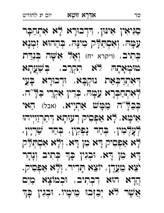 ‫רא‬‫א‬‫טא‬‫ז‬ ְִָָ‫יו‬‫יג‬‫לחודש‬ ‫סד‬
‫רא‬ּ‫ו‬‫דכ‬ ּ‫ד‬ ,‫ן‬ּ‫ו‬ּ‫נ‬‫אי‬ ‫יאין‬ּ‫סג‬‫ר‬ ּ‫אתחב‬ ‫א‬ 
ּ‫ואסת‬ , ּ‫ה‬ ּ‫עמ‬‫זמנא‬ ‫א‬ּ‫ו‬‫הה‬ ּ‫ב‬ . ּ‫ה‬ּ‫נ‬‫מי‬ ‫ק‬ 
,‫תיב‬ ּ‫כ‬(‫יח‬ ‫)ויקרא‬‫וא‬‫ת‬ ּ‫נד‬ ּ‫ב‬ ‫ה‬‫א‬ 
ּ‫מאתה‬ּ‫ו‬‫ט‬‫עתא‬ ׁ‫ש‬ ּ‫ב‬ .‫תקרב‬ ‫א‬ 
‫עי‬ ּ‫ב‬ ‫רא‬ּ‫ו‬‫דכ‬ּ‫ו‬ ,‫א‬ ּ‫קב‬ּ‫ו‬‫נ‬ ‫את‬ ּ‫אתדכ‬ ּ‫ד‬
ּ‫כ‬ ‫אקרי‬ ‫דין‬ ּ‫כ‬ , ּ‫ה‬ ּ‫עמ‬ ‫רא‬ ּ‫אתחב‬.‫''ה‬ 
‫כ‬ ּ‫כ‬.‫אתייא‬ ׁ‫ש‬ ּ‫ממ‬ ‫''ה‬(‫)אבל‬‫האי‬ 
,‫א‬ ּ‫אימ‬ּ‫ו‬‫תרווייה‬ ּ‫ד‬ ‫תא‬ּ‫ו‬‫רע‬ ‫אפסיק‬ ‫א‬ 
‫ע‬.‫ריין‬ ׁ‫ש‬ ‫חד‬ ּ‫ב‬ ,‫נפקין‬ ‫חד‬ ּ‫ב‬ ,‫מין‬ 
‫אפס‬ ‫א‬‫ו‬ ,‫א‬ ּ‫ד‬ ‫מן‬ ‫א‬ ּ‫ד‬ ‫יק‬ּ‫אסת‬ ‫א‬‫ק‬ 
‫ונהר‬ ‫תיב‬ ּ‫כ‬  ּ‫כ‬ ‫בגין‬ּ‫ו‬ .‫א‬ ּ‫ד‬ ‫מן‬ ‫א‬ ּ‫ד‬
‫ו‬ ,‫דיר‬ ּ‫ת‬ ‫צא‬ֹ‫יו‬ ,‫מעדן‬ ‫יצא‬.‫אפסיק‬ ‫א‬ 
‫מים‬ ‫צא‬ֹ‫כמו‬ּ‫ו‬ ,‫דכתיב‬ ‫א‬ּ‫ו‬‫ה‬ ‫הדא‬
‫ר‬ ׁ‫אש‬ ּ‫כ‬ ‫בגין‬ּ‫ו‬ .‫מימיו‬ ּ‫ו‬‫ב‬ּ‫ז‬‫יכ‬ ‫א‬ 
 