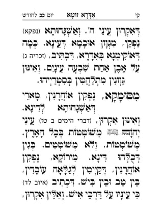 ‫רא‬‫א‬‫טא‬‫ז‬ ְִָָ‫יו‬‫כב‬‫לחודש‬ ‫קי‬
‫תא‬ּ‫ו‬‫ח‬ּ‫ג‬ ׁ‫ואש‬ .'‫ה‬ ‫עיני‬ ‫ן‬ּ‫ו‬‫אקר‬ ּ‫ד‬(‫)נפקא‬ 
‫מה‬ ּ‫כ‬ .‫עינא‬ ּ‫ד‬ ‫כמא‬ּ‫ו‬‫א‬ ‫וון‬ּ‫מג‬ ,‫נפקי‬
,‫יב‬ ּ‫כת‬ ּ‫ד‬ ,‫אדרא‬ ּ‫ב‬ ‫קימנא‬ֹ‫או‬ ּ‫ד‬(‫ג‬ ‫)זכריה‬ 
‫ע‬‫ן‬ּ‫ו‬ּ‫נ‬‫ואי‬ .‫עינים‬ ‫בעה‬ ׁ‫ש‬ ‫אחת‬ ‫אבן‬  
‫מת‬ ‫וונין‬ּ‫ג‬.ּ‫ו‬‫סטרייה‬ ּ‫ב‬ ‫הטין‬ 
,‫מקא‬ּ‫ו‬ ּ‫מס‬‫מארי‬ ,‫חרנין‬ֹ‫או‬ ‫נפקין‬ 
‫תא‬ּ‫ו‬‫גח‬ ׁ‫אש‬ ּ‫ד‬.‫דינא‬ 
ּ‫ו‬‫אקר‬ ‫ן‬ּ‫ו‬ּ‫נ‬‫ואי‬,‫ן‬(‫טז‬ ‫ב‬ ‫הימים‬ ‫)דברי‬‫עיני‬ 
ֹ‫יהו‬‫כ‬ ּ‫ב‬ ‫ת‬ֹ‫טטו‬ֹ‫ו‬ ׁ‫מש‬.‫הארץ‬  
‫ו‬ ,‫ת‬ֹ‫טטו‬ֹ‫ו‬ ׁ‫מש‬‫גין‬ ּ‫ב‬ .‫טטים‬ֹ‫ו‬ ׁ‫מש‬ ‫א‬ 
‫כ‬ ּ‫ד‬‫נפקין‬ ,‫קא‬ֹ‫מירו‬ .‫ינא‬ ּ‫ד‬ ּ‫ו‬‫ה‬ 
‫קיימין‬ ּ‫ד‬ ,‫חרנין‬ֹ‫או‬‫ג‬,‫בדין‬ֹ‫עו‬ ‫אה‬ 
‫כתיב‬ ּ‫ד‬ . ׁ‫יש‬ ּ‫ב‬ ‫בין‬ּ‫ו‬ ‫טב‬ ‫ין‬ ּ‫ב‬(‫לד‬ ‫)איוב‬ 
‫ע‬ ‫עיניו‬ ‫י‬ ּ‫כ‬‫וא‬ . ׁ‫איש‬ ‫רכי‬ ּ‫ד‬ ,‫ן‬ּ‫ו‬‫אקר‬ ‫ין‬ 
 