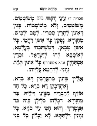 ‫רא‬‫א‬‫טא‬‫ז‬ ְִָָ ‫יו‬‫כב‬‫לחודש‬‫קיא‬
(‫ד‬ ‫)זכריה‬ֹ‫יהו‬ ‫עיני‬.‫טטים‬ֹ‫ו‬ ׁ‫מש‬ 
‫ו‬ ,‫טטים‬ֹ‫ו‬ ׁ‫מש‬‫גין‬ ּ‫ב‬ .‫ת‬ֹ‫טטו‬ֹ‫ו‬ ׁ‫מש‬ ‫א‬ 
‫ן‬ּ‫ו‬ּ‫נ‬‫אי‬ ּ‫ד‬,‫סטרין‬ ‫תרין‬ּ‫ו‬ ‫טב‬. ׁ‫ביש‬ 
ּ‫כ‬ ‫נפקין‬ ,‫ורא‬ּ‫ו‬‫מח‬ּ‫כ‬ ,‫רחמי‬ ‫ן‬ּ‫ו‬ּ‫נ‬‫אי‬  
‫ע‬ ּ‫ב‬ ‫כחי‬ ּ‫ת‬ ׁ‫מש‬ ּ‫ד‬ ,‫טבאן‬ ‫ן‬ּ‫ו‬ּ‫נ‬‫אי‬,‫מא‬ 
‫טבא‬ֹ‫או‬ּ‫ו‬‫ה‬‫רא‬ׂ‫יש‬‫כדין‬ּ‫ו‬ . 
‫חיין‬ ּ‫אסת‬(‫אסתחרן‬ ‫''א‬‫)נ‬ּ‫כ‬ּ‫ת‬ ‫ן‬ּ‫ו‬ּ‫נ‬‫אי‬ ‫ת‬ 
,‫ווני‬ּ‫ג‬‫ע‬ ‫רחמא‬.ּ‫ו‬‫ייה‬ 
‫א‬‫ין‬,‫דא‬ ּ‫ב‬ ‫א‬ ּ‫ד‬ ‫מתערבין‬ ‫וונין‬ּ‫ג‬ 
ּ‫כ‬ .‫דא‬ ּ‫ב‬ ‫א‬ ּ‫ד‬ ‫קן‬ ּ‫ב‬ ּ‫ואתד‬‫חד‬ 
‫זיף‬ֹ‫או‬‫חבר‬‫י‬ ּ‫ד‬ ‫ווני‬ּ‫מג‬ ּ‫יה‬‫ר‬ ּ‫ב‬ , ּ‫יה‬ 
‫כ‬ ּ‫ד‬ ,‫ורא‬ּ‫ו‬‫מח‬ּ‫כ‬ ּ‫ו‬‫ה‬‫י‬‫ד‬ ּ‫כ‬ ּ‫יה‬ ּ‫ב‬ ‫ן‬ 
‫ע‬ ‫חפי‬ ‫א‬ּ‫ו‬‫וה‬ ,‫אצטרי‬ּ‫כ‬ּ‫כ‬ .‫א‬ 
ּ‫ד‬ ‫וונין‬ּ‫ג‬,‫א‬ ּ‫ת‬ ּ‫ת‬‫יכ‬ ‫א‬ּ‫כ‬ ‫ין‬‫ני‬ ּ‫ב‬ 
 