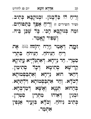 ‫רא‬‫א‬‫טא‬‫ז‬ ְִָָ‫יו‬‫כג‬‫לחודש‬ ‫קכ‬
‫וריח‬ּ‫כ‬ ֹ‫ו‬,‫תיב‬ ּ‫כ‬ ‫א‬ ּ‫קב‬ּ‫ו‬‫בנ‬ּ‫ו‬ .‫ן‬ֹ‫בנו‬ 
(‫ז‬ ‫השירים‬ ‫)שיר‬.‫חים‬ּ‫ו‬‫פ‬ ּ‫ת‬ ּ‫כ‬  ּ‫אפ‬ ‫וריח‬
ּ‫כ‬ ,‫הכי‬ ‫א‬ ּ‫קב‬ּ‫ו‬‫נ‬ ּ‫ב‬ ‫מה‬ּ‫ו‬. ּ‫יה‬ ּ‫ב‬ ‫ן‬ ּ‫כ‬ ׁ‫ש‬  
.‫קאמר‬ ‫יר‬ ּ‫פ‬ ׁ‫וש‬
‫מה‬ּ‫ו‬ֹ‫יהו‬ ‫רח‬ּ‫י‬‫ו‬ ‫אמר‬ ּ‫ד‬‫את‬ 
‫תרי‬ ּ‫ב‬ ‫יחח‬ּ‫נ‬‫ה‬ .‫יחח‬ּ‫נ‬‫ה‬ ‫ריח‬
ּ‫אתג‬ ּ‫ד‬ ,‫נייחא‬ ‫חד‬ ,‫סטרי‬‫יקא‬ ּ‫עת‬ ‫ייא‬ 
‫כ‬ ּ‫ד‬ ‫סתימא‬ ‫א‬ ׁ‫קדיש‬,‫סתימין‬ 
‫תא‬ּ‫ו‬‫מ‬ ּ‫ס‬ ּ‫ואתב‬ ‫נייחא‬ ‫א‬ּ‫ו‬‫ה‬ ‫האי‬ ּ‫ד‬
‫כ‬ּ‫ד‬ ‫תא‬ּ‫ו‬‫מ‬ ּ‫ס‬ ּ‫אתב‬ ‫וחד‬ .‫א‬,‫א‬ ּ‫ת‬ ּ‫ת‬ 
.‫חא‬ ּ‫מדב‬ ּ‫ד‬ ‫א‬‫וא‬ ‫ננא‬ ּ‫ת‬ ‫א‬ּ‫ו‬‫הה‬ ּ‫ב‬
,‫סטרין‬ ‫רין‬ ּ‫מת‬ ּ‫ו‬‫איה‬ ּ‫ד‬ ‫בגין‬ּ‫ו‬
‫וכ‬ .‫ניחח‬ ‫תיב‬ ּ‫כ‬‫אנפין‬ ‫זעיר‬ ּ‫ב‬ ‫א‬ 
.‫מר‬ ּ‫את‬
 