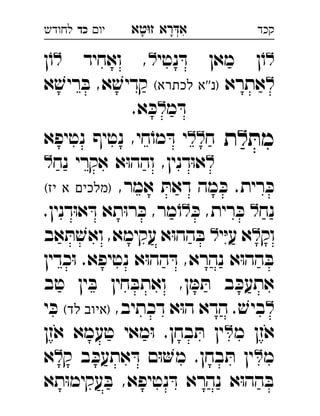 ‫רא‬‫א‬‫טא‬‫ז‬ ְִָָ‫יו‬‫כד‬‫לחודש‬ ‫קכד‬
‫נטי‬ ּ‫ד‬ ‫מאן‬ ‫ן‬ֹ‫ו‬‫ואחיד‬ ,‫ן‬ֹ‫ו‬ 
‫אתרא‬(‫לכתרא‬ ‫)נ''א‬‫א‬ ׁ‫ריש‬ ּ‫ב‬ ,‫א‬ ׁ‫קדיש‬ 
‫מ‬ ּ‫ד‬.‫א‬ ּ‫כ‬ 
ּ‫מת‬‫ל‬‫ת‬‫ח‬‫נטיפא‬ ‫נטיף‬ ,‫חי‬ֹ‫מו‬ ּ‫ד‬ ‫י‬ 
‫נח‬ ‫אקרי‬ ‫א‬ּ‫ו‬‫והה‬ ,‫דנין‬ּ‫ו‬‫א‬ 
,‫אמר‬ ּ‫דאת‬ ‫מה‬ ּ‫כ‬ .‫רית‬ ּ‫כ‬(‫יז‬ ‫א‬ ‫)מלכים‬ 
‫נח‬ּ‫כ‬ ,‫רית‬ ּ‫כ‬ .‫דנין‬ּ‫ו‬‫א‬ ּ‫ד‬ ‫תא‬ּ‫ו‬‫ר‬ ּ‫כ‬ ,‫מר‬ֹ‫ו‬ 
‫וק‬‫י‬ּ‫י‬‫ע‬ ‫א‬‫אב‬ ּ‫ת‬ ׁ‫ואש‬ ,‫עקימא‬ ‫א‬ּ‫ו‬‫הה‬ ּ‫ב‬  
‫כדין‬ּ‫ו‬ .‫נטיפא‬ ‫א‬ּ‫ו‬‫הה‬ ּ‫ד‬ ,‫נהרא‬ ‫א‬ּ‫ו‬‫הה‬ ּ‫ב‬
‫טב‬ ‫ין‬ ּ‫ב‬ ‫חין‬ ּ‫ואתב‬ ,‫ן‬ ּ‫מ‬ ּ‫ת‬ ‫ב‬ ּ‫אתעכ‬
,‫דכתיב‬ ‫א‬ּ‫ו‬‫ה‬ ‫הדא‬ . ׁ‫ביש‬(‫לד‬ ‫)איוב‬‫י‬ ּ‫כ‬ 
‫מ‬ ‫אזן‬‫אזן‬ ‫טעמא‬ ‫מאי‬ּ‫ו‬ .‫בחן‬ ּ‫ת‬ ‫ין‬ 
‫מ‬‫ק‬ ‫ב‬ ּ‫אתעכ‬ ּ‫ד‬ ‫ם‬ּ‫ו‬‫מ‬ .‫בחן‬ ּ‫ת‬ ‫ין‬‫א‬ 
‫תא‬ּ‫ו‬‫עקימ‬ ּ‫ב‬ ,‫נטיפא‬ ּ‫ד‬ ‫נהרא‬ ‫א‬ּ‫ו‬‫הה‬ ּ‫ב‬
 