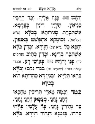 ‫רא‬‫א‬‫טא‬‫ז‬ ְִָָ‫יו‬‫כה‬‫לחודש‬ ‫קלב‬
ֹ‫יהו‬‫א‬ ‫ניו‬ ּ‫פ‬‫יבין‬ּ‫י‬‫ח‬ ‫וכד‬ .‫י‬ 
ּ‫ת‬ ,‫סגיאין‬‫ע‬ ּ‫ב‬ ‫ינין‬ ּ‫ד‬ ‫יין‬,‫מא‬ 
‫כ‬ ּ‫ב‬ ‫תא‬ּ‫ו‬‫סגיר‬ ‫כחת‬ ּ‫ת‬ ׁ‫אש‬‫א‬‫''א‬‫)ס‬ 
(‫בעלמא‬,‫ין‬ ּ‫אנפ‬ ּ‫ב‬ ‫ט‬ ׁ‫ש‬ ּ‫אתפ‬ ‫מקא‬ּ‫ו‬‫וס‬ .
ּ‫כ‬ ‫וחפא‬(‫על‬ ‫)נ''א‬ּ‫כ‬ ‫כדין‬ּ‫ו‬ .‫ורא‬ּ‫ו‬‫ח‬‫א‬ 
‫תיב‬ ּ‫כ‬ ‫כדין‬ּ‫ו‬ .‫דינא‬ ּ‫ב‬ ‫כח‬ ּ‫ת‬ ׁ‫אש‬‫)תהלים‬ 
(‫לד‬ֹ‫יהו‬ ‫ני‬ ּ‫פ‬.‫רע‬ ‫י‬ׂ‫ש‬ֹ‫עו‬ ּ‫ב‬‫)בגדי‬ 
(‫נט‬ ‫)ישעיה‬ ‫כתיב‬ ‫קנאה‬‫וכ‬ (‫נקם‬ ‫בגדי‬‫א‬ 
ּ‫ת‬ ‫האי‬ ּ‫ב‬‫בגין‬ּ‫ו‬ ,‫ייא‬‫א‬ּ‫ו‬‫ה‬ ‫תא‬ּ‫ו‬‫סהד‬ ‫א‬ ּ‫ד‬ 
‫כ‬ ּ‫ב‬.‫א‬ 
‫מה‬ ּ‫כ‬‫אן‬ ּ‫מחכ‬ ‫ריסין‬ ּ‫ת‬ ‫מארי‬ ‫ה‬ ּ‫וכמ‬ 
‫אן‬ ּ‫מצפ‬ ,‫ווני‬ּ‫ג‬ ‫הני‬.‫ווני‬ּ‫ג‬ ‫הני‬ 
ּ‫כ‬ ,‫ווני‬ּ‫ג‬ ‫נהירין‬ ‫ד‬ ּ‫כ‬‫ע‬ּ‫כ‬ ‫מין‬ּ‫ו‬‫ה‬ 
ּ‫כ‬ ,‫ורא‬ּ‫ו‬‫ח‬ ‫נהיר‬ ּ‫ד‬ ‫זמנא‬ ּ‫ב‬ .ּ‫ו‬‫חד‬ ּ‫ב‬‫א‬ 
 