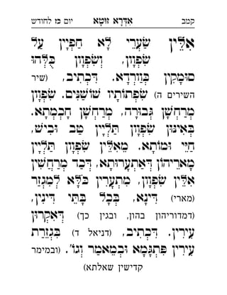 ‫רא‬‫א‬‫טא‬‫ז‬ ְִָָ‫יו‬‫כז‬‫לחודש‬ ‫קמב‬
‫א‬‫ין‬‫ערי‬ ׂ‫ש‬‫ע‬ ‫חפיין‬ ‫א‬ 
ּ‫כ‬ ‫פוון‬ׂ‫וש‬ ,‫פוון‬ׂ‫ש‬ּ‫ו‬‫ה‬ 
,‫כתיב‬ ּ‫ד‬ .‫וורדא‬ ּ‫כ‬ ‫מקין‬ּ‫ו‬‫ס‬‫)שיר‬ 
(‫ה‬ ‫השירים‬‫פוון‬ ׂ‫ש‬ .‫ים‬ּ‫נ‬ ׁ‫ש‬ ֹ‫ו‬ ׁ‫ש‬ ‫תיו‬ֹ‫פתו‬ ׂ‫ש‬
.‫חכמתא‬ ‫ן‬ ׁ‫מרחש‬ ,‫רה‬ּ‫ו‬‫ב‬ּ‫ג‬ ‫ן‬ ׁ‫מרחש‬
ּ‫ת‬ ‫פוון‬ ׂ‫ש‬ ‫ן‬ּ‫ו‬ּ‫נ‬‫אי‬ ּ‫ב‬, ׁ‫ביש‬ּ‫ו‬ ‫טב‬ ‫יין‬ 
‫מא‬ .‫תא‬ֹ‫מו‬ּ‫ו‬ ‫י‬ּ‫י‬‫ח‬ּ‫ת‬ ‫פוון‬ׂ‫ש‬ ‫ין‬‫יין‬ 
‫ין‬ ׁ‫מרחש‬ ‫כד‬ ּ‫ד‬ ,‫תא‬ּ‫ו‬‫אתער‬ ּ‫ד‬ ‫ן‬ֹ‫מאריהו‬
‫א‬ּ‫כ‬ ‫מתערין‬ ,‫פוון‬ׂ‫ש‬ ‫ין‬‫א‬‫מגזר‬ 
(‫)מארי‬‫כ‬ ּ‫ב‬ ,‫ינא‬ ּ‫ד‬,‫ינין‬ ּ‫ד‬ ‫י‬ ּ‫ת‬ ּ‫ב‬ 
(‫כך‬ ‫ובגין‬ ,‫בהון‬ ‫)דמדוריהון‬‫ן‬ּ‫ו‬‫אקר‬ ּ‫ד‬
,‫כתיב‬ ּ‫ד‬ .‫עירין‬(‫ד‬ ‫)דניאל‬‫גזרת‬ ּ‫ב‬ 
.'ֹ‫וגו‬ ‫במאמר‬ּ‫ו‬ ‫מא‬ ּ‫תג‬ ּ‫פ‬ ‫עירין‬‫)ובמימר‬ 
(‫שאלתא‬ ‫קדישין‬
 