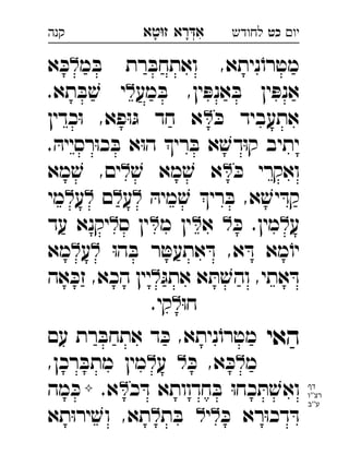 ‫רא‬‫א‬‫טא‬‫ז‬ ְִָָ ‫יו‬‫כט‬‫לחודש‬‫קנה‬
‫מ‬ ּ‫ב‬ ‫רת‬ ּ‫ואתחב‬ ,‫ניתא‬ֹ‫מטרו‬‫א‬ ּ‫כ‬ 
‫מע‬ ּ‫ב‬ ,‫ין‬ ּ‫אנפ‬ ּ‫ב‬ ‫ין‬ ּ‫אנפ‬.‫תא‬ ּ‫ב‬ ׁ‫ש‬ ‫י‬ 
ּ‫כ‬ ‫אתעביד‬‫כדין‬ּ‫ו‬ ,‫פא‬ּ‫ו‬ּ‫ג‬ ‫חד‬ ‫א‬ 
. ּ‫רסייה‬ּ‫ו‬‫כ‬ ּ‫ב‬ ‫א‬ּ‫ו‬‫ה‬ ‫רי‬ ּ‫ב‬ ‫א‬ ׁ‫דש‬ּ‫ו‬‫ק‬ ‫יתיב‬
ּ‫כ‬ ‫ואקרי‬ׁ‫ש‬ ‫מא‬ ׁ‫ש‬ ‫א‬‫מא‬ ׁ‫ש‬ ,‫ים‬ 
ּ‫מיה‬ ׁ‫ש‬ ‫רי‬ ּ‫ב‬ ,‫א‬ ׁ‫יש‬ ּ‫קד‬‫ע‬‫ם‬‫ע‬‫מי‬ 
‫ע‬ּ‫כ‬ .‫מין‬‫א‬ ‫מ‬ ‫ין‬‫ס‬ ‫ין‬‫עד‬ ‫יקנא‬ 
ּ‫ו‬‫ה‬ ּ‫ב‬ ‫ר‬ ּ‫אתעט‬ ּ‫ד‬ ,‫א‬ ּ‫ד‬ ‫מא‬ֹ‫יו‬‫ע‬‫מא‬ 
ּ‫אתג‬ ‫א‬ ּ‫ת‬ ׁ‫והש‬ ,‫אתי‬ ּ‫ד‬‫אה‬ ּ‫זכ‬ ,‫הכא‬ ‫יין‬ 
ּ‫ו‬‫ח‬.‫קי‬‫כט‬ 
‫האי‬‫עם‬ ‫רת‬ ּ‫אתחב‬ ‫ד‬ ּ‫כ‬ ,‫ניתא‬ֹ‫מטרו‬ 
‫מ‬ּ‫כ‬ ,‫א‬ ּ‫כ‬‫ע‬,‫רכן‬ ּ‫מתב‬ ‫מין‬ 
‫כ‬ ּ‫ד‬ ‫חדוותא‬ ּ‫ב‬ ּ‫ו‬‫כח‬ ּ‫ת‬ ׁ‫ואש‬.‫א‬‫מה‬ ּ‫כ‬ 
ּ‫כ‬ ‫רא‬ּ‫ו‬‫דכ‬ ּ‫ד‬‫י‬‫ת‬ ּ‫ב‬‫תא‬ּ‫ו‬‫יר‬ ׁ‫וש‬ ,‫תא‬ 
‫דף‬
‫רצ''ו‬
‫ע''ב‬
 