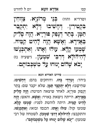 ‫רא‬‫א‬‫טא‬‫ז‬ ְִָָ‫יו‬‫ל‬‫לחודש‬ ‫קסו‬
(‫והוו‬ ‫וטרדיא‬‫צווחין‬ ,‫ניא‬ֹ‫מרו‬ ‫ני‬ ּ‫ב‬
ּ‫ד‬ ּ‫ו‬‫יב‬ ׁ‫חש‬ ּ‫ד‬ ,‫קטירין‬ ּ‫ב‬‫ר‬ ּ‫יתקב‬ ‫א‬ 
‫ס‬ ‫הוה‬ ,‫רייא‬ּ‫ו‬ ּ‫פ‬ ‫נפק‬ ּ‫ד‬ ‫תר‬ ּ‫ב‬ .‫ן‬ ּ‫מ‬ ּ‫ת‬‫יק‬ 
‫הוה‬ ‫א‬‫וא‬ .‫אוירא‬ ּ‫ב‬, ּ‫יה‬ ּ‫קמ‬ ‫היט‬ 
‫ק‬ ּ‫ו‬‫מע‬ ׁ‫ש‬ּ‫ו‬‫ע‬ ,‫א‬ּ‫ו‬ ׁ‫נש‬ ּ‫ואתכ‬ ,ּ‫ו‬‫ואת‬ ּ‫ו‬ 
‫הי‬ּ‫ו‬,‫ן‬ֹ‫מעו‬ ׁ‫ש‬ ‫י‬ ּ‫רב‬ ּ‫ד‬ ‫א‬(‫נז‬ ‫)ישעיה‬ 
ׁ‫ש‬ ‫יבא‬‫ע‬ ּ‫ו‬‫ח‬ּ‫ו‬‫ינ‬ ‫ם‬ֹ‫ו‬.‫תם‬ֹ‫בו‬ ּ‫כ‬ ׁ‫מש‬  
‫זוטא‬ ‫האדרא‬ ‫פירוש‬
:‫ביחד‬.‫בהוּ‬ ‫וטרדי‬:‫בה‬ ‫ודוחקי‬.‫וּ‬‫דחשׁיב‬ 
:‫ב‬‫שחי‬.‫תּמּן‬ ‫יתקבּר‬ ‫דלא‬‫תר‬ :‫ש‬ ‫יקבר‬ ‫שלא‬ ְִַָ
:‫המיטה‬ ‫שיצאה‬ ‫לאחר‬ .‫ריא‬ ‫נפק‬‫סליק‬ ‫הוה‬ ְְַָָ
.‫בּאוירא‬:‫באויר‬ ‫נישאת‬ ‫הייתה‬.‫ואשּׁא‬:‫והאש‬‫הוה‬ 
.‫קמּיהּ‬ ‫להיט‬:‫לפניו‬ ‫לוהטת‬ ‫היתה‬.‫קלא‬ ‫שׁמעוּ‬ 
:‫קול‬ ‫שמעו‬.‫וּ‬‫ואת‬ ‫וּ‬‫עוּל‬:‫ובואו‬ ‫הכנסו‬.‫כּנשּׁוּ‬‫ואת‬ 
:‫והתקבצו‬.‫וֹן‬‫שׁמע‬ ‫דרבּי‬ ‫להילּוּלא‬‫רבי‬ ‫של‬ ‫לשמחה‬ 
:‫שמעו‬:"‫משׁכּבוֹתם‬ ‫על‬ ‫וּחוּ‬‫ינ‬ ‫שׁלוֹם‬ ‫"יבא‬
 