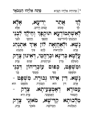 ‫י‬|‫ביא‬‫ה‬ ‫ה‬‫אל‬ ‫תיחת‬‫באר‬‫ה‬ ‫ה‬‫אל‬ ‫תח‬ ְְִִִִֵֵַַַַָָָָָֹ
‫ל‬‫ידיעא‬ ‫אתר‬ ‫א‬ ,‫ל‬‫א‬ 
‫ל‬‫וחי‬ ‫קפ‬ּ‫ו‬ ּ‫ת‬ ‫דעא‬ ֹ‫מו‬ ּ‫ת‬ ׁ‫ש‬‫א‬‫ל‬‫ל‬‫בני‬ 
ּ‫ו‬ .‫א‬ ׁ‫נש‬‫ל‬‫אחזאה‬‫ל‬‫אתנהג‬ ‫אי‬ ‫ן‬ ֹ‫ו‬ 
‫ע‬‫ל‬‫צדק‬ ‫ן‬ּ‫ו‬‫אינ‬ ּ‫ד‬ ,‫ברחמי‬ּ‫ו‬ ‫דינא‬ ּ‫ב‬ ‫מא‬ 
‫בני‬ ּ‫ד‬ ‫ן‬ ֹ‫בדיהו‬ ֹ‫ו‬‫ע‬ ‫ם‬ּ‫ו‬‫פ‬ ּ‫כ‬ ,‫ט‬ ּ‫פ‬ ׁ‫מש‬ּ‫ו‬
- ‫ט‬ ּ‫פ‬ ׁ‫מש‬ .‫רה‬ּ‫ו‬‫גב‬ ּ‫ו‬‫איה‬ ‫ין‬ ּ‫ד‬ .‫א‬ ׁ‫נש‬
- ‫צדק‬ .‫דאמצעיתא‬ ‫דא‬ּ‫ו‬ ּ‫עמ‬
‫מ‬‫ל‬‫צדק‬ ‫מאזני‬ ,‫א‬ ׁ‫יש‬ ּ‫קד‬ ‫תא‬ּ‫ו‬‫כ‬ 
‫ל‬ְ◌‫ם‬ֹ‫מקו‬ָ◌,‫ע‬ּ‫ו‬‫ויד‬ ‫ע‬ּ‫ו‬‫קב‬ָ◌ַ◌ְ◌ָ◌ַ◌‫א‬ ּ‫אל‬ֶ◌ָ◌
ּ‫ו‬‫דיענ‬ֹ‫ו‬‫לה‬ ‫הנהגת‬ַ◌ְ◌ָ◌ָ◌ְ◌ְ◌ִ◌ֵ◌ ּ‫תקפ‬ָ◌ְ◌ְ◌‫ְוחזק‬◌ָ◌ְ◌ְ◌‫לבני‬ִ◌ְ◌ֵ◌
.‫אדם‬ָ◌ָ◌‫ת‬ֹ‫ו‬‫להרא‬ּ‫ו‬ְ◌ַ◌ְ◌‫להם‬ָ◌ֶ◌‫אי‬ֵ◌‫מתנהג‬ִ◌ְ◌ַ◌ֵ◌
‫לם‬ֹ‫ו‬‫הע‬ָ◌ָ◌‫דין‬ ּ‫ב‬ְ◌ִ◌,‫ברחמים‬ּ‫ו‬ְ◌ַ◌ֲ◌ִ◌‫הם‬ ׁ‫ש‬ֶ◌ֵ◌‫צדק‬ֶ◌ֶ◌
‫ט‬ ּ‫פ‬ ׁ‫ש‬‫מ‬ּ‫ו‬ִ◌ְ◌ָ◌‫פי‬ ּ‫ְכ‬◌ִ◌‫י‬ ׂ‫ש‬‫מע‬ַ◌ֲ◌ֵ◌‫ני‬ ּ‫ב‬ְ◌ֵ◌
.‫אדם‬ָ◌ָ◌‫ין‬ ּ‫ִד‬◌‫א‬ּ‫ו‬‫ה‬.‫רה‬ּ‫ו‬‫ב‬ּ‫ג‬‫ה‬ַ◌ְ◌ָ◌‫ט‬ ּ‫פ‬ ׁ‫ש‬‫מ‬ִ◌ְ◌ָ◌‫א‬ּ‫ו‬‫ה‬
‫ד‬ּ‫ו‬ ּ‫העמ‬ָ◌ַ◌.‫האמצעי‬ָ◌ֶ◌ְ◌ָ◌ִ◌‫היא‬ ‫צדק‬ֶ◌ֶ◌ִ◌
‫ת‬ּ‫ו‬‫לכ‬ ּ‫מ‬‫ה‬ַ◌ַ◌ְ◌.‫ה‬ ׁ‫ש‬ֹ‫דו‬ ּ‫ק‬‫ה‬ַ◌ְ◌ָ◌‫מאזני‬ְֹ◌ֵ◌,‫צדק‬ֶ◌ֶ◌
 