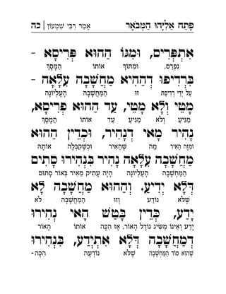 ‫באר‬‫ה‬ ‫ה‬‫אל‬ ‫תח‬‫מע‬ ‫י‬‫ר‬ ‫אמר‬|‫כה‬ ְְִִִִֵַַַָָָָֹ
- ‫ריסא‬ ּ‫פ‬ ‫א‬ּ‫ו‬‫הה‬ ֹ‫ו‬ּ‫מג‬ּ‫ו‬ ,‫ריס‬ ּ‫אתפ‬
‫ע‬ ‫בה‬ ׁ‫ש‬‫מח‬ ‫דההיא‬ ּ‫ו‬‫רדיפ‬ ּ‫ב‬‫ל‬‫אה‬- 
‫ו‬ ‫מטי‬‫ל‬,‫פריסא‬ ‫א‬ּ‫ו‬‫הה‬ ‫עד‬ ,‫מטי‬ ‫א‬ 
‫א‬ּ‫ו‬‫הה‬ ‫כדין‬ּ‫ו‬ ,‫דנהיר‬ ‫מאי‬ ‫נהיר‬
‫מח‬‫ע‬ ‫בה‬ ׁ‫ש‬‫ל‬‫סתים‬ ּ‫ו‬‫נהיר‬ ּ‫ב‬ ‫נהיר‬ ‫אה‬ 
ּ‫ד‬‫ל‬‫בה‬ ׁ‫ש‬‫מח‬ ‫א‬ּ‫ו‬‫והה‬ .‫ידיע‬ ‫א‬‫ל‬‫א‬ 
ּ‫ו‬‫נהיר‬ ‫האי‬ ׁ‫טש‬ ּ‫ב‬ ‫דין‬ ּ‫כ‬ ,‫ידע‬
ּ‫ד‬ ‫בה‬ ׁ‫דמחש‬‫ל‬ּ‫ו‬‫נהיר‬ ּ‫ב‬ ,‫אתידע‬ ‫א‬ 
,‫ִנפרס‬◌ְ◌ַ◌ֹ‫ו‬ ּ‫מת‬ּ‫ו‬ִ◌ֹ‫תו‬ֹ‫או‬‫ס‬ ּ‫מ‬‫ה‬ַ◌ָ◌ָ◌
‫רדיפת‬ ‫ידי‬ ‫ַעל‬◌ְ◌ֵ◌ְ◌ִ◌ַ◌ּ‫ו‬‫ז‬‫בה‬ ׁ‫ש‬‫ח‬ ּ‫מ‬‫ה‬ַ◌ַ◌ֲ◌ָ◌ָ◌‫נה‬ֹ‫העליו‬ָ◌ֶ◌ְ◌ָ◌
‫יע‬ּ‫ג‬‫מ‬ַ◌ִ◌ַ◌‫ְולא‬◌ֹ‫יע‬ּ‫ג‬‫מ‬ַ◌ִ◌ַ◌‫עד‬ַ◌ֹ‫תו‬ֹ‫או‬‫ס‬ ּ‫מ‬‫ה‬ַ◌ָ◌ָ◌
‫האיר‬ ‫ה‬ּ‫ז‬‫מ‬ּ‫ו‬ִ◌ֶ◌ֵ◌ִ◌‫מה‬ַ◌‫האיר‬ֶ◌ֵ◌ִ◌‫לה‬ ּ‫קב‬ ׁ‫כש‬ּ‫ו‬ְ◌ֶ◌ִ◌ְ◌ָ◌ּ‫ה‬‫ת‬ֹ‫ו‬‫א‬ָ◌
‫בה‬ ׁ‫ש‬‫ח‬ ּ‫מ‬‫ה‬ַ◌ַ◌ְ◌ָ◌ָ◌‫נה‬ֹ‫העליו‬ָ◌ֶ◌ְ◌ָ◌‫ם‬ּ‫ו‬‫סת‬ ‫ר‬ֹ‫או‬ ּ‫ב‬ ‫מאיר‬ ‫עתיק‬ ‫היה‬ָ◌ָ◌ָ◌ִ◌ֵ◌ִ◌ְ◌ָ◌
‫א‬ ּ‫ל‬ ׁ‫ש‬ֶ◌ֹ‫דע‬ֹ‫נו‬ַ◌ּ‫ו‬‫ְוז‬◌‫בה‬ ׁ‫ש‬‫המח‬ַ◌ַ◌ֲ◌ָ◌ָ◌‫לא‬ֹ
‫ה‬ ּ‫כ‬‫ה‬ ‫אז‬ ,‫ר‬ֹ‫האו‬ ‫דל‬ֹ‫גו‬ ‫יג‬‫מ‬ ֹ‫ואינו‬ ‫ָידע‬◌ַ◌ְ◌ֵ◌ַ◌ִ◌ֶ◌ָ◌ָ◌ִ◌ָ◌ֹ‫תו‬ֹ‫או‬‫ר‬ֹ‫האו‬ָ◌
‫בה‬ ׁ‫חש‬ ּ‫מ‬‫ה‬ ‫ד‬ֹ‫סו‬ ‫א‬ּ‫ו‬‫ה‬ ׁ‫ש‬ֶ◌ַ◌ַ◌ְ◌ָ◌ָ◌‫א‬ ּ‫ל‬ ׁ‫ש‬ֶ◌ֹ‫דעה‬ֹ‫נו‬ְ◌ָ◌‫ה‬ ּ‫כ‬‫ה‬- ִ◌ָ◌
 