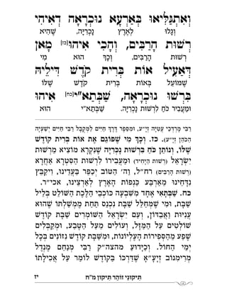 ‫מ"ח‬ ‫יקּון‬ ִ‫ּת‬ ‫ר‬ ַ‫זֹוה‬ ‫י‬ֵ‫יקּונ‬ ִ‫ּת‬‫יז‬
‫דאיהי‬ ‫כראה‬ּ‫ו‬‫נ‬ ‫ארעא‬ ּ‫ב‬ ּ‫ו‬‫יא‬ ּ‫ל‬ּ‫ג‬‫ואת‬
ּ‫ו‬‫איה‬ ‫והכי‬ ,‫ים‬ ּ‫הרב‬ ‫ת‬ּ‫ו‬ ׁ‫ש‬‫ר‬[‫]כז‬
‫מאן‬ 
ּ‫יליה‬ ּ‫ד‬ ׁ‫קדש‬ ‫רית‬ ּ‫ב‬ ‫ת‬ ֹ‫או‬ ‫אעיל‬ ּ‫ד‬
‫תא"י‬ ּ‫ב‬ ׁ‫ש‬ ,‫כראה‬ּ‫ו‬‫נ‬ ּ‫ו‬ ׁ‫רש‬ ּ‫ב‬[‫]כח‬
ּ‫ו‬‫איה‬ 
‫עיה‬ ׁ‫יש‬ ‫ים‬ּ‫י‬‫ח‬ ‫י‬ ּ‫ב‬‫ר‬ ‫ל‬ ּ‫ב‬‫ק‬ ּ‫למ‬ ‫ים‬ּ‫י‬‫ח‬ ‫ר‬ ּ‫ד‬ ‫פר‬ ּ‫ס‬‫מ‬ּ‫ו‬ ,‫זי"ע‬ ‫ה‬ּ‫י‬‫עט‬ ‫כי‬ ּ‫ד‬‫מר‬ ‫י‬ ּ‫רב‬
(‫זי"ע‬ ‫הן‬ ּ‫כ‬‫ה‬..‫כז‬ׁ‫דש‬ ֹ‫קו‬ ‫רית‬ ּ‫ב‬ ‫ת‬ ֹ‫או‬ ‫את‬ ‫גם‬ ֹ‫ו‬ ּ‫פ‬ ׁ‫ש‬ ‫מי‬ ‫וכ‬ 
‫ה‬ּ‫י‬‫נכר‬ ‫ת‬ּ‫ו‬ ׁ‫ש‬‫ר‬ ּ‫ב‬ ‫ח‬ ּ‫כ‬ ‫תן‬ ֹ‫ונו‬ , ֹ‫ו‬ ּ‫ל‬ ׁ‫ש‬‫ת‬ּ‫ו‬ ׁ‫ש‬‫מר‬ ‫ציא‬ ֹ‫ו‬‫מ‬ ‫קרא‬ּ‫נ‬ ׁ‫ש‬ 
‫ראל‬ ׂ‫ש‬‫י‬(‫חיד‬ּ‫י‬‫ה‬ ‫ת‬ּ‫ו‬ ׁ‫)רש‬‫אחרא‬ ‫טרא‬ ּ‫הס‬ ‫ת‬ּ‫ו‬ ׁ‫ש‬‫לר‬ ֹ‫מעבירו‬ּ‫ו‬ 
(‫ים‬ ּ‫הרב‬ ‫ת‬ּ‫ו‬ ׁ‫)רש‬‫ץ‬ ּ‫ויקב‬ ,ּ‫ו‬‫עדינ‬ ּ‫ב‬ ‫ר‬ ּ‫יכפ‬ ‫ב‬ ֹ‫ו‬ ּ‫הט‬ '‫וה‬ ,‫"ל‬‫רח‬ 
‫הארץ‬ ‫ת‬ ֹ‫נפו‬ ּ‫כ‬ ‫ע‬ ּ‫מארב‬ ּ‫ו‬‫חינ‬ ּ‫נד‬,ּ‫ו‬‫לארצינ‬‫"ר‬‫אכי‬. 
.‫כח‬‫תאי‬ ּ‫ב‬ ׁ‫ש‬‫ליל‬ ּ‫ב‬ ‫לט‬ ֹ‫ו‬‫ה‬ ‫כת‬ ּ‫הל‬ ‫כבי‬ ֹ‫ו‬ ּ‫כ‬ ‫בעה‬‫מ‬ ‫אחד‬ 
‫א‬ּ‫ו‬‫ה‬ ׁ‫ש‬ ֹ‫ו‬ ּ‫לת‬ ׁ‫ש‬‫ממ‬ ‫חת‬ ּ‫ת‬ ‫נכנס‬ ‫ת‬ ּ‫ב‬ ׁ‫ש‬ ‫ל‬ ּ‫ל‬‫ח‬ ּ‫מ‬ ׁ‫ש‬ ‫מי‬ּ‫ו‬ ,‫ת‬ ּ‫ב‬ ׁ‫ש‬
ׁ‫דש‬ ֹ‫ו‬‫ק‬ ‫ת‬ ּ‫ב‬ ׁ‫ש‬ ‫מרים‬ ֹ‫ו‬‫ה‬ ‫ראל‬ ׂ‫יש‬ ‫ועם‬ ,‫ן‬ ֹ‫ו‬ ּ‫ד‬‫ואב‬ ‫ת‬ּ‫ו‬ּ‫י‬‫ענ‬
‫לים‬ ּ‫מקב‬ּ‫ו‬ ,‫בע‬ ּ‫הט‬ ‫מעל‬ ‫לים‬ ֹ‫ו‬‫וע‬ ,‫ל‬ּ‫ז‬ ּ‫המ‬ ‫על‬ ‫לטים‬ ֹ‫ו‬ ׁ‫ש‬
‫כל‬ ּ‫ב‬ ‫נים‬ ֹ‫ו‬ּ‫ז‬‫נ‬ ׁ‫דש‬ ֹ‫קו‬ ‫ת‬ ּ‫ב‬‫מ‬ּ‫ו‬ ,‫ת‬ ֹ‫נו‬ ֹ‫ו‬‫העלי‬ ‫ת‬ ֹ‫פירו‬ ּ‫מהס‬ ‫פע‬ ׁ‫ש‬
‫ע‬ּ‫ו‬‫ד‬ּ‫י‬‫וכ‬ .‫ל‬ ֹ‫החו‬ ‫ימי‬‫"ק‬‫מהצה‬‫מנדל‬ ‫מנחם‬ ‫י‬ ּ‫ב‬‫ר‬ 
ֹ‫ו‬ ּ‫כ‬‫ר‬ ּ‫ד‬ ׁ‫ש‬ ‫זיע"א‬ ‫ב‬ ֹ‫מרימנו‬ׁ‫דש‬ ֹ‫ו‬‫ק‬ ּ‫ב‬ֹ‫ו‬‫אכילת‬ ‫על‬ ‫מר‬ ֹ‫לו‬ 
ä‫ְוגל‬ָ‫לארץ‬ְֶֶ,‫ה‬ç‫נכר‬ְִָָ‫היא‬Łִֶ
‫ת‬äŁ‫ְר‬,‫ים‬à‫הר‬ִַָü‫ְוכ‬ָ‫א‬ä‫ה‬‫מי‬ִ
‫על‬õëŁֵֶ‫ת‬õ‫א‬àְ‫רית‬àְִŁ‫קד‬ֶֹõêŁֶ
.‫ה‬ç‫נכר‬ ‫ת‬äŁ‫לר‬ ‫ח‬é ‫מעביר‬äְְֲִִִַַָָֹ‫תא"י‬àŁְַַ‫א‬ä‫ה‬
 