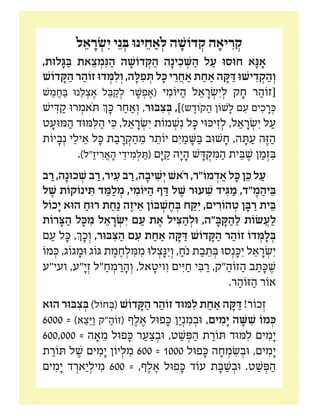‫מ"ח‬ ‫יקּון‬ ִ‫ּת‬ ‫ר‬ ַ‫זֹוה‬ ‫י‬ֵ‫יקּונ‬ ִ‫ּת‬‫כז‬
‫ל‬ ֵ‫א‬ ָ‫ר‬ ְ‫ׂש‬ִ‫י‬ ‫י‬ ֵ‫נ‬ ְ‫ּב‬ ‫ינּו‬ ֵ‫ח‬ ַ‫א‬ ְ‫ל‬ ‫ה‬ ָ‫דֹוׁש‬ ְ‫ק‬ ‫ה‬ ָ‫יא‬ ִ‫ר‬ ְ‫ק‬
,‫לּות‬ ָ‫ּג‬ ַ‫ּב‬ ‫את‬ ֵ‫צ‬ ְ‫מ‬ִ‫ּנ‬ ַ‫ה‬ ‫ה‬ ָ‫דֹוׁש‬ ְ‫ּק‬ ַ‫ה‬ ‫ה‬ָ‫ינ‬ ִ‫כ‬ ְׁ‫ּש‬ ַ‫ה‬ ‫ל‬ ַ‫ע‬ ‫חּוסּו‬ ‫א‬ָ‫ּנ‬ ָ‫א‬
‫דֹוׁש‬ ָ‫ּק‬ ַ‫ה‬ ‫ר‬ ַ‫זֹוה‬ ‫דּו‬ ְ‫ּמ‬ ִ‫ל‬ ְ‫ו‬ ,‫ה‬ ָ‫ּל‬ ִ‫פ‬ ְ‫ּת‬ ‫ל‬ ָ‫ּכ‬ ‫י‬ ֵ‫ר‬ ֲ‫ח‬ ַ‫א‬ ‫ת‬ ַ‫ח‬ ַ‫א‬ ‫ה‬ ָ‫ּק‬ ַ‫ּד‬ ‫יׁשּו‬ ִ‫ד‬ ְ‫ק‬ ַ‫ה‬ ְ‫ו‬
‫ׁש‬ ֵ‫מ‬ ֲ‫ח‬ ַ‫ּב‬ ‫נּו‬ ֵ‫ל‬ ְ‫צ‬ ֶ‫א‬ ‫ל‬ ֵ‫ּב‬ ַ‫ק‬ ְ‫ל‬ ‫ר‬ ָ‫ׁש‬ ְ‫פ‬ ֶ‫(א‬ ‫י‬ ִ‫ּיֹומ‬ ַ‫ה‬ ‫ל‬ ֵ‫א‬ ָ‫ר‬ ְ‫ׂש‬ִ‫י‬ ְ‫ל‬ ‫ק‬ ָ‫ח‬ ‫ר‬ ַ‫[זֹוה‬
‫יׁש‬ ִ‫ּד‬ ַ‫ק‬ ‫רּו‬ ְ‫ֹאמ‬‫ּת‬ ‫ְך‬ ָ‫ּכ‬ ‫ר‬ ַ‫ח‬ ַ‫א‬ ְ‫ו‬ ,‫ּבּור‬ ִ‫צ‬ ְ‫ּב‬ ,])‫ש‬ ֶ‫ֹוד‬‫ק‬ ַ‫ה‬ ‫ׁשֹון‬ ָ‫ל‬ ‫ם‬ ִ‫ע‬ ‫ים‬ ִ‫כ‬ ָ‫ר‬ ְ‫ּכ‬
‫ט‬ ָ‫ּמּוע‬ ַ‫ה‬ ‫ּמּוד‬ ִ‫ּל‬ ַ‫ה‬ ‫י‬ ִ‫ּכ‬ ,‫ל‬ ֵ‫א‬ ָ‫ר‬ ְ‫ׂש‬ִ‫י‬ ‫מֹות‬ ְ‫ׁש‬ִ‫נ‬ ‫ל‬ ָ‫ּכ‬ ‫יּכּוי‬ ִ‫ז‬ ְ‫ל‬ ,‫ל‬ ֵ‫א‬ ָ‫ר‬ ְ‫ׂש‬ִ‫י‬ ‫ל‬ ַ‫ע‬
‫יֹות‬ ָ‫ב‬ְ‫נ‬ ‫י‬ ֵ‫יל‬ ֵ‫א‬ ‫ל‬ ָ‫ּכ‬ ‫ת‬ ַ‫ב‬ ָ‫ר‬ ְ‫ק‬ ַ‫ה‬ ֵ‫מ‬ ‫ר‬ ֵ‫יֹות‬ ‫ם‬ִ‫י‬ ַ‫מ‬ ָׁ‫ּש‬ ַ‫ּב‬ ‫ׁשּוב‬ ָ‫ח‬ ,‫ה‬ ָ‫ּת‬ ַ‫ע‬ ‫ה‬ ֶ‫ּז‬ ַ‫ה‬
.)‫"ל‬ ַ‫יז‬ ִ‫ר‬ ֲ‫א‬ ָ‫ה‬ ‫י‬ ֵ‫יד‬ ִ‫מ‬ ְ‫ל‬ ַ‫(ּת‬ ‫ם‬ָ‫ּי‬ ַ‫ק‬ ‫ה‬ָ‫י‬ ָ‫ה‬ ‫ׁש‬ ָ‫ּד‬ ְ‫ק‬ ִ‫ּמ‬ ַ‫ה‬ ‫ית‬ ֵ‫ּב‬ ֶ‫ׁש‬ ‫ן‬ ַ‫מ‬ ְ‫ז‬ ִ‫ּב‬
‫ב‬ ַ‫ר‬ ,‫ה‬ָ‫כּונ‬ ְ‫ׁש‬ ‫ב‬ ַ‫ר‬ ,‫יר‬ ִ‫ע‬ ‫ב‬ ַ‫ר‬ ,‫ה‬ ָ‫יב‬ ִ‫ׁש‬ְ‫י‬ ‫ֹאׁש‬‫ר‬ ,‫מֹו"ר‬ ְ‫ד‬ ַ‫א‬ ‫ל‬ ָ‫ּכ‬ ‫ן‬ ֵ‫ּכ‬ ‫ל‬ ַ‫ע‬
‫ל‬ ֶ‫ׁש‬ ‫ינֹוקֹות‬ ִ‫ּת‬ ‫ד‬ ֵ‫ּמ‬ ַ‫ל‬ ְ‫מ‬ ,‫י‬ ִ‫ּיֹומ‬ ַ‫ה‬ ‫ף‬ ַ‫ּד‬ ‫ל‬ ֶ‫ׁש‬ ‫עּור‬ ִ‫ׁש‬ ‫יד‬ ִ‫ּג‬ ַ‫מ‬ ,‫"ד‬ ֶ‫מ‬ ַ‫יה‬ ֵ‫ּב‬
‫כֹול‬ָ‫י‬ ‫הּוא‬ ַ‫רּוח‬ ‫ת‬ ַ‫ח‬ַ‫נ‬ ‫ה‬ ֶ‫יז‬ ֵ‫א‬ ‫ּבֹון‬ ְ‫ׁש‬ ֶ‫ח‬ ְ‫ּב‬ ‫ח‬ ַ‫ּק‬ִ‫י‬ ,‫ים‬ ִ‫הֹור‬ ְ‫ט‬ ‫ן‬ ָ‫ּב‬ ַ‫ר‬ ‫ית‬ ֵ‫ּב‬
‫רֹות‬ ָ‫ּצ‬ ַ‫ה‬ ‫ל‬ ָ‫ּכ‬ ִ‫מ‬ ‫ל‬ ֵ‫א‬ ָ‫ר‬ ְ‫ׂש‬ִ‫י‬ ‫ם‬ ַ‫ע‬ ‫ת‬ ֶ‫א‬ ‫יל‬ ִ‫ּצ‬ ַ‫ה‬ ְ‫ּול‬ ,‫"ה‬ ָ‫ּב‬ ָ‫ּק‬ ַ‫ה‬ ַ‫ל‬ ‫ׂשֹות‬ ֲ‫ע‬ ַ‫ל‬
‫ם‬ ַ‫ע‬ ‫ל‬ ָ‫ּכ‬ ,‫ְך‬ ָ‫כ‬ ְ‫ו‬ ,‫ּבּור‬ ִ‫ּצ‬ ַ‫ה‬ ‫ם‬ ִ‫ע‬ ‫ת‬ ַ‫ח‬ ַ‫א‬ ‫ה‬ ָ‫ּק‬ ַ‫ּד‬ ‫דֹוׁש‬ ָ‫ּק‬ ַ‫ה‬ ‫ר‬ ַ‫זֹוה‬ ‫דֹו‬ ְ‫ּמ‬ ָ‫ל‬ ְ‫ּב‬
‫מֹו‬ ְ‫ּכ‬ ,‫גֹוג‬ ָ‫ּומ‬ ‫ּגֹוג‬ ‫ת‬ ֶ‫מ‬ ֶ‫ח‬ ְ‫ל‬ ִ‫ּמ‬ ִ‫מ‬ ‫לּו‬ ְ‫צ‬ָ‫ּנ‬ִ‫י‬ ְ‫ו‬ , ַ‫ֹח‬‫נ‬ ‫ת‬ ַ‫ב‬ ֵ‫ת‬ ְ‫ּב‬ ‫סּו‬ְ‫נ‬ ָ‫ּכ‬ִ‫י‬ ‫ל‬ ֵ‫א‬ ָ‫ר‬ ְ‫ׂש‬ִ‫י‬
‫ועי"ע‬ ,‫"ע‬ָ‫י‬ ְ‫ז‬ ‫"ל‬ ַ‫ח‬ ְ‫מ‬ ַ‫ר‬ ָ‫ה‬ ְ‫ו‬ ,‫אל‬ ָ‫ויט‬ ִ‫ו‬ ‫ים‬ִ‫ּי‬ ַ‫ח‬ ‫י‬ ִ‫ּב‬ ַ‫ר‬ ,‫"ק‬ ַ‫זֹוה‬ ַ‫ה‬ ‫ב‬ ַ‫ת‬ ָ‫ּכ‬ ֶ‫ׁש‬
.‫ר‬ ַ‫ּזֹוה‬ ַ‫ה‬ ‫אֹור‬
‫הּוא‬ ‫ּבּור‬ ִ‫צ‬ ְ‫ּב‬ )‫חֹול‬ ְ‫(ּב‬ ‫דֹוׁש‬ ָ‫ּק‬ ַ‫ה‬ ‫ר‬ ַ‫זֹוה‬ ‫ּמּוד‬ ִ‫ל‬ ‫ת‬ ַ‫ח‬ ַ‫א‬ ‫ה‬ ָ‫ּק‬ ַ‫ּד‬ !‫כֹור‬ ְ‫ז‬
6000 = )‫א‬ ֵ‫צ‬ֵ‫ּי‬ ַ‫ו‬ ‫"ק‬ ַ‫(זֹוה‬ ‫ף‬ ֶ‫ל‬ ֶ‫א‬ ‫פּול‬ ָ‫ּכ‬ ‫ן‬ַ‫י‬ְ‫נ‬ ִ‫מ‬ ְ‫ּוב‬ ,‫ים‬ ִ‫מ‬ָ‫י‬ ‫ה‬ ָׁ‫ּש‬ ִ‫ׁש‬ ‫מֹו‬ ְ‫ּכ‬
600,000 = ‫ה‬ ָ‫א‬ ֵ‫מ‬ ‫פּול‬ ָ‫ּכ‬ ‫ר‬ ַ‫ע‬ ַ‫צ‬ ְ‫ּוב‬ ,‫ט‬ ַ‫ׁש‬ ְ‫ּפ‬ ַ‫ה‬ ‫ת‬ ַ‫ּתֹור‬ ‫ּמּוד‬ ִ‫ל‬ ‫ים‬ ִ‫מ‬ָ‫י‬
‫ת‬ ַ‫ּתֹור‬ ‫ל‬ ֶ‫ׁש‬ ‫ים‬ ִ‫מ‬ָ‫י‬ ‫יֹון‬ ְ‫ל‬ ִ‫מ‬ 600 = 1000 ‫פּול‬ ָ‫ּכ‬ ‫ה‬ ָ‫ח‬ ְ‫מ‬ ִ‫ׂש‬ ְ‫ּוב‬ ,‫ים‬ ִ‫מ‬ָ‫י‬
‫ים‬ ִ‫מ‬ָ‫י‬ ‫ד‬ ְ‫אר‬ַ‫י‬ ְ‫יל‬ ִ‫מ‬ 600 = ,‫ף‬ ֶ‫ל‬ ֶ‫א‬ ‫פּול‬ ָ‫ּכ‬ ‫עֹוד‬ ‫ת‬ ָ‫ּב‬ ַ‫ׁש‬ ְ‫ּוב‬ .‫ט‬ ַ‫ׁש‬ ְ‫ּפ‬ ַ‫ה‬
 