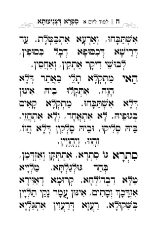 ‫ח‬|‫לי‬ ‫ד‬‫ל‬‫א‬ ִ‫תא‬‫צניע‬ ‫ספרא‬ְְְִִָָ
ּ‫ט‬ ּ‫אתב‬ ‫וארעא‬ ,ּ‫ו‬‫ח‬ ּ‫כ‬ ּ‫ת‬ ׁ‫אש‬‫עד‬ .‫ת‬ 
‫דכ‬ ‫פא‬ּ‫ו‬ ּ‫כס‬ ּ‫ד‬ ‫א‬ ׁ‫ריש‬ ּ‫ד‬,‫פין‬ּ‫ו‬‫ס‬ ּ‫כ‬ 
.‫ואחסין‬ ,‫אתקין‬ ‫דיקר‬ ‫י‬ ׁ‫ש‬ּ‫ו‬‫ב‬ 
‫האי‬‫מתק‬‫ת‬ ‫א‬ּ‫ד‬ ‫באתר‬ ‫י‬‫א‬ 
‫ק‬ ּ‫את‬ ,‫הוה‬‫ן‬ּ‫ו‬ּ‫נ‬‫אי‬ ּ‫ביה‬ ּ‫ו‬ 
ּ‫ד‬‫מתק‬ .ּ‫ו‬‫ח‬ ּ‫כ‬ ּ‫ת‬ ׁ‫אש‬ ‫א‬‫קאים‬ ‫א‬ 
. ּ‫פיה‬ּ‫ו‬‫ג‬ ּ‫ב‬‫ו‬ ,‫אתאחד‬ ‫א‬.‫אתחזי‬ ‫א‬ 
‫ס‬ ּ‫יה‬ ּ‫ב‬‫ס‬ ּ‫ביה‬ּ‫ו‬ ,ּ‫ו‬‫יק‬ּ‫ד‬ ‫קין‬,ֹ‫הוו‬ ‫א‬ 
.‫ין‬ּ‫י‬‫ויהו‬ ,ּ‫ו‬‫והו‬
‫סתרא‬,‫מן‬ ּ‫ואזד‬ ‫ן‬ ּ‫ק‬ ּ‫אתת‬ ,‫סתרא‬ ֹ‫ו‬ּ‫ג‬ 
ּ‫ו‬ּ‫ג‬ ‫חד‬ ּ‫ב‬‫ג‬‫מ‬ ,‫א‬ ּ‫ת‬‫ייא‬ 
‫ט‬ֹ‫דבדו‬ ‫א‬‫ירא‬ּ‫ו‬‫דא‬ ‫מא‬ּ‫ו‬‫קר‬ .‫חא‬ 
‫ת‬ ‫נקי‬ ‫עמר‬ ‫ן‬ּ‫ו‬ּ‫נ‬‫אי‬ ,‫וסתים‬ ‫כ‬ ּ‫אזד‬‫יין‬ 
ּ‫ו‬‫ק‬ ּ‫ב‬ּ‫אתג‬ ‫רעוין‬ ּ‫ד‬ ‫רעוא‬ .‫א‬‫יא‬ 
 