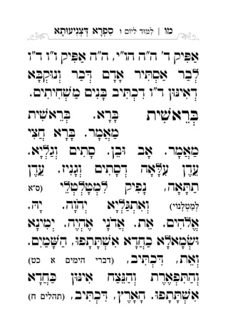 ‫מו‬|‫לי‬ ‫ד‬‫ל‬‫ו‬ ִ‫תא‬‫צניע‬ ‫ספרא‬ְְְִִָָ
‫ד"ו‬ ‫ו"ו‬ ‫יק‬ ּ‫אפ‬ ‫ה"ה‬ ,‫הו"י‬ ‫ה"ה‬ '‫ד‬ ‫יק‬ ּ‫אפ‬
‫א‬ ּ‫קב‬ּ‫ו‬‫ונ‬ ‫כר‬ ּ‫ד‬ ‫אדם‬ ‫יר‬ ּ‫אסת‬ ‫בר‬ 
.‫חיתים‬ ׁ‫מש‬ ‫נים‬ ּ‫ב‬ ‫יב‬ ּ‫דכת‬ ‫ד"ו‬ ‫ן‬ּ‫ו‬ּ‫נ‬‫דאי‬
‫ית‬ ׁ‫ראש‬ ּ‫ב‬‫ית‬ ׁ‫ראש‬ ּ‫ב‬ .‫רא‬ ּ‫ב‬ 
‫חצי‬ ‫רא‬ ּ‫ב‬ .‫מאמר‬
‫וג‬ ‫סתים‬ .‫בן‬ּ‫ו‬ ‫אב‬ .‫מאמר‬.‫יא‬ 
‫ע‬ ‫עדן‬‫עדן‬ .‫וגניז‬ ‫דסתים‬ ‫אה‬ 
‫נפיק‬ ,‫אה‬ ּ‫תת‬‫מט‬‫ט‬‫י‬ 
ּ‫ואתג‬. ּ‫יה‬ .‫יהוה‬ ‫יא‬ 
‫א‬‫ימינא‬ .‫אהיה‬ ‫אדני‬ .‫את‬ .‫הים‬ 
‫מא‬ ׂ‫ש‬ּ‫ו‬.‫מים‬‫ה‬ ,ּ‫ו‬‫תפ‬ ּ‫ת‬ ׁ‫אש‬ ‫כחדא‬ ‫א‬ 
,‫יב‬ ּ‫כת‬ ּ‫ד‬ ,‫ואת‬    
‫חדא‬ ּ‫כ‬ ‫ן‬ּ‫ו‬ּ‫נ‬‫אי‬ ‫צח‬ּ‫נ‬‫וה‬ ‫פארת‬ ּ‫והת‬
,‫יב‬ ּ‫כת‬ ּ‫ד‬ ,‫הארץ‬ .ּ‫ו‬‫תפ‬ ּ‫ת‬ ׁ‫אש‬  
 