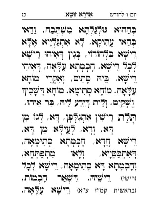‫רא‬‫א‬‫טא‬‫ז‬ ְִָָ ‫יו‬‫ו‬‫לחודש‬‫כז‬
ּ‫ו‬ּ‫ג‬ ‫א‬ּ‫ו‬‫הה‬ ּ‫ב‬ּ‫ג‬‫אי‬ ּ‫וד‬ ,‫כח‬ ּ‫ת‬ ׁ‫מש‬ ‫א‬ ּ‫ת‬ 
,‫יקא‬ ּ‫עת‬ ‫האי‬ ּ‫ב‬ּ‫אתג‬ ‫א‬‫א‬ ‫ייא‬‫א‬ 
ּ‫ב‬ ‫א‬ ׁ‫ריש‬‫א‬ ׁ‫ריש‬ ּ‫ו‬‫איה‬ ּ‫ד‬ ‫גין‬ ּ‫ב‬ ,‫י‬ֹ‫דו‬ֹ‫חו‬ 
‫כ‬.‫א‬ ׁ‫ריש‬‫ו‬‫ע‬ ‫חכמתא‬‫איהי‬ ּ‫ד‬ ,‫אה‬ 
‫חא‬ֹ‫מו‬ ‫ואקרי‬ ,‫סתים‬ ּ‫יה‬ ּ‫ב‬ ,‫א‬ ׁ‫ריש‬
‫ע‬‫כי‬ ׁ‫ש‬ ּ‫ד‬ ‫חא‬ֹ‫מו‬ .‫סתימא‬ ‫חא‬ֹ‫מו‬ .‫אה‬ 
‫ו‬ .‫קיט‬ ׁ‫וש‬‫ידע‬ ּ‫ד‬ ‫ית‬.ּ‫ו‬‫איה‬ ‫ר‬ ּ‫ב‬ , ּ‫יה‬ 
ּ‫ת‬‫ל‬‫ת‬‫אתג‬ ‫ין‬ ׁ‫ריש‬,‫א‬ ּ‫ד‬ ,‫פן‬‫מן‬ ֹ‫גו‬ 
,‫ודא‬ .‫א‬ ּ‫ד‬‫עי‬.‫א‬ ּ‫ד‬ ‫מן‬ ‫א‬ 
,‫סתימאה‬ ‫חכמתא‬ ,‫חדא‬ ‫א‬ ׁ‫ריש‬
‫ו‬ ,‫ייא‬ ּ‫ס‬ ּ‫אתכ‬ ּ‫ד‬.‫חא‬ ּ‫ת‬ ּ‫מתפ‬ ‫או‬ 
‫א‬ ׁ‫ריש‬ ,‫סתימאה‬ ‫א‬ ּ‫ד‬ ‫וחכמתא‬‫כ‬ 
(‫)רישי‬.‫ת‬ֹ‫חכמו‬ ‫אר‬ ׁ‫ש‬ ּ‫ד‬ , ּ‫יה‬ ׁ‫ריש‬
(‫''א‬‫ע‬ ‫קמ''ז‬ ‫)בראשית‬‫ע‬ ‫א‬ ׁ‫ריש‬,‫אה‬ 
 