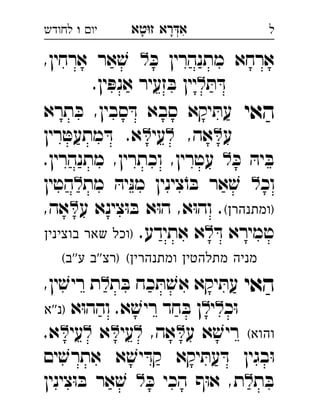 ‫רא‬‫א‬‫טא‬‫ז‬ ְִָָ‫יו‬‫ו‬‫לחודש‬ ‫ל‬
ּ‫כ‬ ‫מתנהרין‬ ‫ארחא‬,‫ארחין‬ ‫אר‬ ׁ‫ש‬  
ּ‫ת‬ ּ‫ד‬.‫ין‬ ּ‫אנפ‬ ‫זעיר‬ ּ‫ב‬ ‫יין‬ 
‫האי‬‫תרא‬ ּ‫כ‬ ,‫סבין‬ ּ‫ד‬ ‫סבא‬ ‫יקא‬ ּ‫עת‬ 
‫ע‬,‫אה‬‫עי‬‫רין‬ ּ‫מתעט‬ ּ‫ד‬ .‫א‬ 
ּ‫כ‬ ּ‫יה‬ ּ‫ב‬.‫מתנהרין‬ ,‫וכתרין‬ ,‫עטרין‬ 
‫וכ‬‫מת‬ ּ‫יה‬ּ‫נ‬‫מ‬ ‫צינין‬ֹ‫ו‬ ּ‫ב‬ ‫אר‬ ׁ‫ש‬‫הטין‬ 
(‫)ומתנהרן‬‫ע‬ ‫צינא‬ּ‫ו‬ ּ‫ב‬ ‫א‬ּ‫ו‬‫ה‬ ,‫א‬ּ‫ו‬‫וה‬ .,‫אה‬ 
ּ‫ד‬ ‫טמירא‬.‫אתידע‬ ‫א‬‫בוצינין‬ ‫שאר‬ ‫)וכל‬ 
(‫ומתנהרין‬ ‫מתלהטין‬ ‫מניה‬(‫''ב‬‫ע‬ ‫''ב‬‫)רצ‬
‫האי‬‫ת‬ ּ‫ב‬ ‫כח‬ ּ‫ת‬ ׁ‫אש‬ ‫יקא‬ ּ‫עת‬,‫ין‬ ׁ‫ריש‬ ‫ת‬ 
‫כ‬ּ‫ו‬‫י‬‫א‬ּ‫ו‬‫והה‬ .‫א‬ ׁ‫ריש‬ ‫חד‬ ּ‫ב‬ ‫ן‬‫''א‬‫)נ‬ 
(‫והוא‬‫ע‬ ‫א‬ ׁ‫ריש‬,‫אה‬‫עי‬‫א‬‫עי‬.‫א‬ 
‫ים‬ ׁ‫אתרש‬ ‫א‬ ׁ‫יש‬ ּ‫קד‬ ‫יקא‬ ּ‫עת‬ ּ‫ד‬ ‫בגין‬ּ‫ו‬
‫ת‬ ּ‫ב‬ּ‫כ‬ ‫הכי‬ ‫ף‬ּ‫ו‬‫א‬ ,‫ת‬‫צינין‬ּ‫ו‬ ּ‫ב‬ ‫אר‬ ׁ‫ש‬  
 