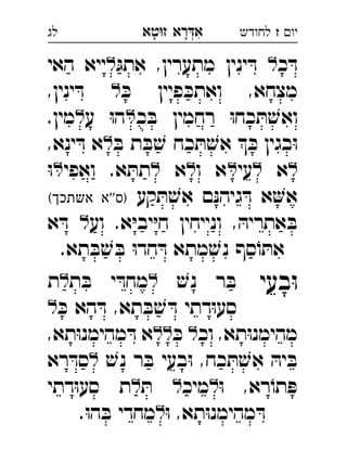 ‫רא‬‫א‬‫טא‬‫ז‬ ְִָָ ‫יו‬‫ז‬‫לחודש‬‫לג‬
‫כ‬ ּ‫ד‬ּ‫אתג‬ ,‫מתערין‬ ‫ינין‬ ּ‫ד‬‫האי‬ ‫ייא‬ 
ּ‫כ‬ ‫פיין‬ ּ‫ואתכ‬ ,‫מצחא‬,‫ינין‬ ּ‫ד‬ 
‫כ‬ ּ‫ב‬ ‫רחמין‬ ּ‫ו‬‫כח‬ ּ‫ת‬ ׁ‫ואש‬‫ע‬ ּ‫ו‬‫ה‬.‫מין‬ 
ּ‫ב‬ ‫ת‬ ּ‫ב‬ ׁ‫ש‬ ‫כח‬ ּ‫ת‬ ׁ‫אש‬  ּ‫כ‬ ‫בגין‬ּ‫ו‬,‫ינא‬ ּ‫ד‬ ‫א‬ 
‫א‬‫עי‬‫ו‬ ‫א‬‫א‬‫ואפי‬ .‫א‬ ּ‫תת‬ּ‫ו‬ 
‫קע‬ ּ‫ת‬ ׁ‫אש‬ ‫ם‬ּ‫נ‬‫גיה‬ ּ‫ד‬ ‫א‬‫א‬(‫אשתכך‬ ‫)ס''א‬ 
‫וע‬ .‫א‬ּ‫י‬‫יב‬ּ‫י‬‫ח‬ ‫ונייחין‬ , ּ‫אתריה‬ ּ‫ב‬‫א‬ ּ‫ד‬  
.‫תא‬ ּ‫ב‬ ׁ‫ש‬ ּ‫ב‬ ּ‫ו‬‫חד‬ ּ‫ד‬ ‫מתא‬ ׁ‫נש‬ ‫סף‬ֹ‫ו‬ ּ‫את‬
‫בעי‬ּ‫ו‬ׁ‫נש‬ ‫ר‬ ּ‫ב‬‫ת‬ ּ‫ב‬ ‫י‬ ּ‫מחד‬‫ת‬ 
ּ‫כ‬ ‫הא‬ ּ‫ד‬ ,‫תא‬ ּ‫ב‬ ׁ‫ש‬ ּ‫ד‬ ‫דתי‬ּ‫ו‬‫סע‬ 
‫וכ‬ ,‫תא‬ּ‫ו‬‫מהימנ‬ּ‫כ‬,‫תא‬ּ‫ו‬‫מהימנ‬ ּ‫ד‬ ‫א‬ 
ׁ‫נש‬ ‫ר‬ ּ‫ב‬ ‫בעי‬ּ‫ו‬ ,‫כח‬ ּ‫ת‬ ׁ‫אש‬ ּ‫יה‬ ּ‫ב‬‫רא‬ ּ‫סד‬ 
ּ‫ו‬ ,‫רא‬ֹ‫תו‬ ּ‫פ‬‫מיכ‬ּ‫ת‬‫דתי‬ּ‫ו‬‫סע‬ ‫ת‬ 
ּ‫ו‬ ,‫תא‬ּ‫ו‬‫מהימנ‬ ּ‫ד‬.ּ‫ו‬‫ה‬ ּ‫ב‬ ‫מחדי‬ 
 