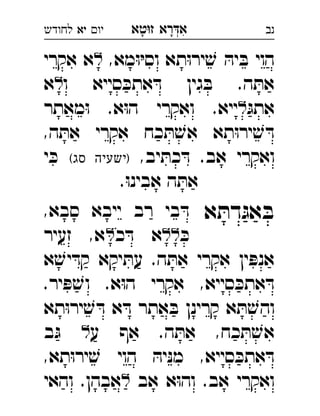 ‫רא‬‫א‬‫טא‬‫ז‬ ְִָָ‫יו‬‫יא‬‫לחודש‬ ‫נב‬
,‫מא‬ּ‫ו‬ּ‫י‬‫וס‬ ‫תא‬ּ‫ו‬‫יר‬ ׁ‫ש‬ ּ‫יה‬ ּ‫ב‬ ‫הוי‬‫אקרי‬ ‫א‬ 
‫ו‬ ‫סייא‬ ּ‫אתכ‬ ּ‫ד‬ ‫גין‬ ּ‫ב‬ .‫ה‬ ּ‫את‬‫א‬ 
ּ‫אתג‬‫מאתר‬ּ‫ו‬ .‫א‬ּ‫ו‬‫ה‬ ‫ואקרי‬ .‫ייא‬ 
,‫ה‬ ּ‫את‬ ‫אקרי‬ ‫כח‬ ּ‫ת‬ ׁ‫אש‬ ‫תא‬ּ‫ו‬‫יר‬ ׁ‫ש‬ ּ‫ד‬
,‫יב‬ ּ‫כת‬ ּ‫ד‬ .‫אב‬ ‫ואקרי‬(‫סג‬ ‫)ישעיה‬‫י‬ ּ‫כ‬ 
.ּ‫ו‬‫אבינ‬ ‫ה‬ ּ‫את‬
‫א‬ ּ‫דת‬ּ‫אג‬ ּ‫ב‬,‫סבא‬ ‫ייבא‬ ‫רב‬ ‫בי‬ ּ‫ד‬ 
ּ‫כ‬‫כ‬ ּ‫ד‬ ‫א‬‫זעיר‬ ,‫א‬ 
‫א‬ ׁ‫יש‬ ּ‫קד‬ ‫יקא‬ ּ‫עת‬ .‫ה‬ ּ‫את‬ ‫אקרי‬ ‫ין‬ ּ‫אנפ‬
.‫יר‬ ּ‫פ‬ ׁ‫וש‬ .‫א‬ּ‫ו‬‫ה‬ ‫אקרי‬ ,‫סייא‬ ּ‫אתכ‬ ּ‫ד‬
‫תא‬ּ‫ו‬‫יר‬ ׁ‫ש‬ ּ‫ד‬ ‫א‬ ּ‫ד‬ ‫אתר‬ ּ‫ב‬ ‫קרינן‬ ‫א‬ ּ‫ת‬ ׁ‫והש‬
‫ע‬ ‫אף‬ .‫ה‬ ּ‫את‬ ,‫כח‬ ּ‫ת‬ ׁ‫אש‬‫ב‬ּ‫ג‬ 
,‫תא‬ּ‫ו‬‫יר‬ ׁ‫ש‬ ‫הוי‬ ּ‫יה‬ּ‫נ‬‫מ‬ ,‫סייא‬ ּ‫אתכ‬ ּ‫ד‬
‫אב‬ ‫א‬ּ‫ו‬‫וה‬ .‫אב‬ ‫ואקרי‬‫והאי‬ .‫אבהן‬ 
 