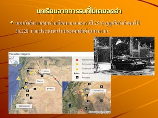 บทเรียนจากการรบที่ไม่เคยจดจา
ถอนกาลังจากสงครามเวียตนาม และลาวปี 2518 สูญเสียกาลังพลไป
58,220 นาย ประชาชนในประเทศต่อต้านสงคราม
 