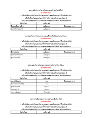 ชื่อโรงเรียน ระดับรางวัล
วัดมะสงมิตรภาพที่ 55 เหรียญทอง ตัวแทนสพป.นบ.2
สุเหร่าปากคลองลารี เหรียญทอง
ชื่อโรงเรียน ระดับรางวัล
วัดลาดปลาดุก เหรียญทอง ตัวแทนสพป.นบ.2
สุเหร่าปากคลองลารี เหรียญทอง
ชุมชนวัดบางโค เหรียญทอง
ชื่อโรงเรียน ระดับรางวัล
ประเสริฐอิสลาม ทอง ตัวแทนสพป.นบ.2
วัดมะสงมิตรภาพที่ 55 ทอง
ชุมชนวัดบางโค ทองแดง
วัดคลองขวาง ทองแดง
เทศบาลวัดละหาร เกียรติบัตร
ชื่อโรงเรียน ระดับรางวัล
ผลการแข่งขันการประกวดโครงงานคอมพิวเตอร์ซอฟท์แวร์
ระดับมัธยมศึกษา
งานศิลปะหัตถกรรมนักเรียนระดับภาคกลางและภาคตะวันออกประจาปีการศึกษา 2556
เพื่อคัดเลือกตัวแทนระดับเขตพื้นที่การศึกษาประถมศึกษานนทบุรีเขต 2
ณ โรงเรียนเฉลิมพระเกียรติ ๖๐ พรรษา สมเด็จพระนางเจ้าสิริกิติ์ พระบรมราชินีนาถ
ผลการแข่งขันการประกวดการออกแบบสิ่งของด้วยโปรแกรมคอมพิวเตอร์
ระดับมัธยมศึกษา
งานศิลปะหัตถกรรมนักเรียนระดับภาคกลางและภาคตะวันออกประจาปีการศึกษา 2556
เพื่อคัดเลือกตัวแทนระดับเขตพื้นที่การศึกษาประถมศึกษานนทบุรีเขต 2
ณ โรงเรียนเฉลิมพระเกียรติ ๖๐ พรรษา สมเด็จพระนางเจ้าสิริกิติ์ พระบรมราชินีนาถ
ผลการแข่งขันการประกวดการออกแบบเว็บด้วย Web Editor
ระดับมัธยมศึกษา
งานศิลปะหัตถกรรมนักเรียนระดับภาคกลางและภาคตะวันออกประจาปีการศึกษา 2556
เพื่อคัดเลือกตัวแทนระดับเขตพื้นที่การศึกษาประถมศึกษานนทบุรีเขต 2
ณ โรงเรียนเฉลิมพระเกียรติ ๖๐ พรรษา สมเด็จพระนางเจ้าสิริกิติ์ พระบรมราชินีนาถ
ผลการแข่งขันการประกวดการออกแบบเว็บด้วย CMS
ระดับมัธยมศึกษา
งานศิลปะหัตถกรรมนักเรียนระดับภาคกลางและภาคตะวันออกประจาปีการศึกษา 2556
เพื่อคัดเลือกตัวแทนระดับเขตพื้นที่การศึกษาประถมศึกษานนทบุรีเขต 2
ณ โรงเรียนเฉลิมพระเกียรติ ๖๐ พรรษา สมเด็จพระนางเจ้าสิริกิติ์ พระบรมราชินีนาถ
 