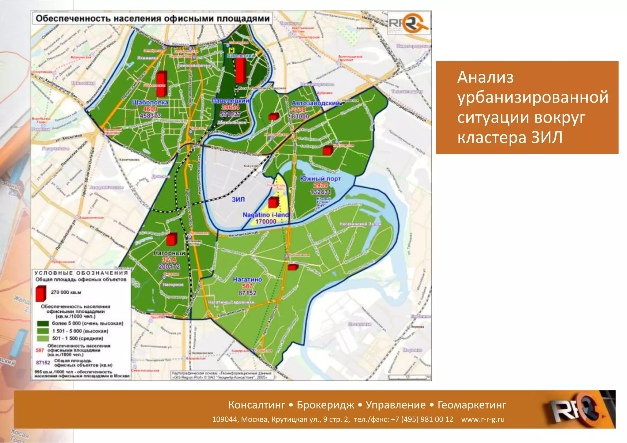 Консалтинг • Брокеридж • Управление • Геомаркетинг
109044, Москва, Крутицкая ул., 9 стр. 2, тел./факс: +7 (495) 981 00 12 www.r-r-g.ru
Анализ
урбанизированной
ситуации вокруг
кластера ЗИЛ
 