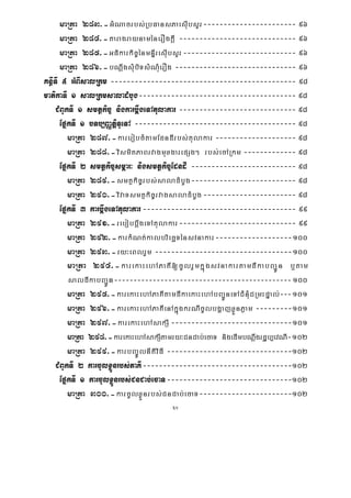 xv
maRta 283>-GMNacrbs;RbFansPaesIubsYr----------------------- 96
maRta 284>-taragraynaménerOgkþI ----------------------------- 96
maRta 285>-GFikarkic©énmnÞIresIubsYr---------------------------- 96
maRta 286>-bNþwgsMubiTsMNMuerOg ------------------------------ 96
KnßITI 5 GMBIsalRkm ---------------------------------------------- 98
matikaTI 1 salRkmsaladMbUg--------------------------------------- 98
CMBUkTI 1 smtßkic© nigkarbþwgeTAtulakar ----------------------------- 98
EpñkTI 1 bTb,BaØtþiTUeTA ---------------------------------------- 98
maRta 287>-karerobcMtamEdndIrbs;tulakar -------------------- 98
maRta 288>-vismitPaBrvagmuxgarepSg² rbs;ecARkm ------------- 98
EpñkTI 2 smtßkic©smÖar³ nigsmtßkic©EdndI -------------------------- 98
maRta 289>-smtßkic©rbs;saladMbUg-------------------------- 98
maRta 290>-vivaTsmtßkic©rvagsaladMbUg----------------------- 98
EpñkTI 3 karbþwgeTAtulakar-------------------------------------- 99
maRta 291>-rebobbþwgeTAtulakar----------------------------- 99
maRta 292>-karkMNt;kalbriecäTénsvnakar-------------------100
maRta 293>-ry³eBlrYm ----------------------------------100
maRta 294>-karekaHehAPaKI[cUlrYmkñúgsvnakartamdIkabBa¢Ún b¤tam
saldIkabBa¢Ún----------------------------------------------100
maRta 295>-karekaHehAPaKItamdIkaekaHehAbBa¢ÚneTACMnMuCRmHpÞal;---101
maRta 296>-karekaHehAPaKIenAkñúgkrNIcUlbgðajxøÜnPøam ---------101
maRta 297>-karekaHehAsakSI ------------------------------101
maRta 298>-karekaHehAsakSItamry³CnCab;ecaT nigedImbNþwgrdæb,evNI-102
maRta 299>-karbBa©ÚlnItiviFI -------------------------------102
CMBUkTI 2 karcUlxøÜnrbs;PaKI-------------------------------------102
EpñkTI 1 karcUlxøÜnrbs;CnCab;ecaT-------------------------------102
maRta 300>-karcUlxøÜnrbs;CnCab;ecaT-----------------------102
 