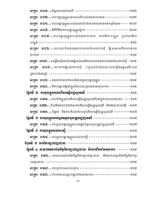 xvi
maRta 301>-CMnYyrbs;emFavI-------------------------------102
maRta 302>-karbgðajxøÜnedayesrIrbs;CnCab;ecaT--------------102
maRta 303>-karbgðajxøÜnrbs;CnCab;ecaTedaymankgkmøaMgGm---- 103
maRta 304>-nItiviFIénkarbgðajxøÜnPøam ----------------------- 103
maRta 305>-karbgðajxøÜnrbs;CnCab;ecaT tamdIkabBa¢Ún b¤saldIka
bBa¢Ún -----------------------------------------------------104
maRta 306>-karedaHElgCnCab;ecaTEdlCab;XMu [manesrIPaBeday
ÉkÉg ----------------------------------------------------105
maRta 307>-bNþwgsMuedaHElg[manesrIPaBrbs;CnCab;ecaTEdlCab;XMu -105
maRta 308>-kardak;[enACab;XMu rhUtdl;putry³eBlbþwg]T§rN_rbs;
RBHraCGaCJa ---------------------------------------------105
maRta 309>-CnCab;ecaTEdlBMuGaccUlbgðajxøÜn ----------------105
maRta 310>-dIkabgÁab;[naMxøÜnEdlseRmcedaytulakar -----------106
EpñkTI 2 karcUlxøÜnrbs;edImbNþwgrdæb,evNI ------------------------106
maRta 311>-kartaMgxøÜnCaedImbNþwgrdæb,evNIenAkñúgeBlsvnakar ---106
maRta 312>-vismitPaBrvagzan³CaedImbNþwgrdæb,evNI nigzan³CasakSI -107
maRta 313>-CMnYy nigkartMNagrbs;edImbNþwgrdæb,evNI---------107
EpñkTI 3 karcUlxøÜnrbs;GñkTTYlxusRtUvrdæb,evNI --------------------107
maRta 314>-karcUlbgðajxøÜnrbs;GñkTTYlxusRtUvrdæb,evNI --------107
EpñkTI 4 karcUlxøÜnrbs;sakSI -----------------------------------107
maRta 315>-karcUlbgðajxøÜnrbs;sakSI-----------------------107
CMBUkTI 3 karBiPakSaedjedal -----------------------------------108
EpñkTI 1 saFarNPaBénkic©BiPakSaedjedal nigkardwknaMsvnakar -------108
maRta 316>-saFarNPaBénkic©BiPakSaedjedal nigPaBsm¶at;énkic©BiPakSa
edjedal -------------------------------------------------108
maRta 317>-karRbkassalRkm ----------------------------108
maRta 318>-karFanasNþab;Fñab;énsvnakar--------------------108
 