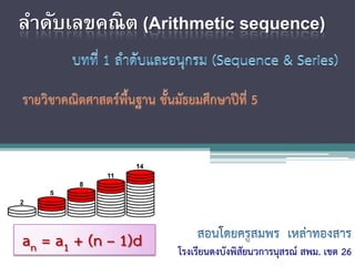 ลำดับเลขคณิต (Arithmetic sequence)
โรงเรียนดงบังพิสัยนวการนุสรณ์ สพม. เขต 26
an = a1 + (n – 1)d
 