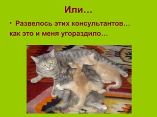 Или…
• Развелось этих консультантов…
как это и меня угораздило…
 