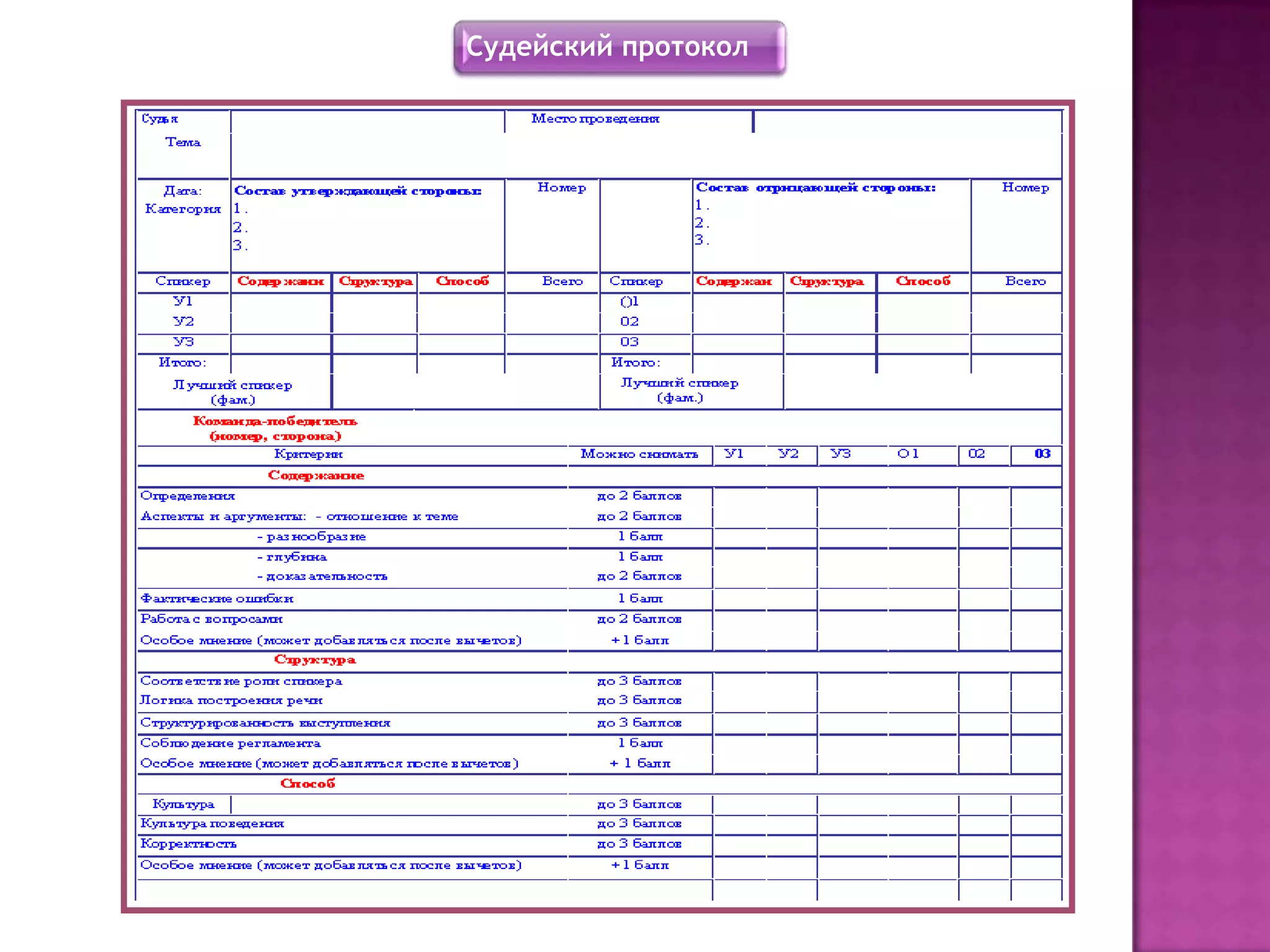 Судейский протокол
 