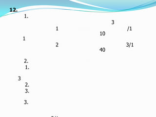 12.
1.
3
1 /1
10
1
2 3/1
40
2.
1.
3
2.
3.
3.
 