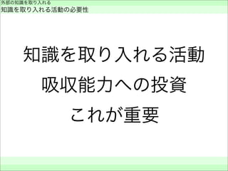 知識を取り入れる活動
吸収能力への投資
これが重要
外部の知識を取り入れる
知識を取り入れる活動の必要性
 
 
 