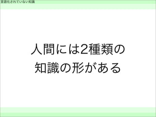 人間には2種類の
知識の形がある
言語化されていない知識
 
 
 
 