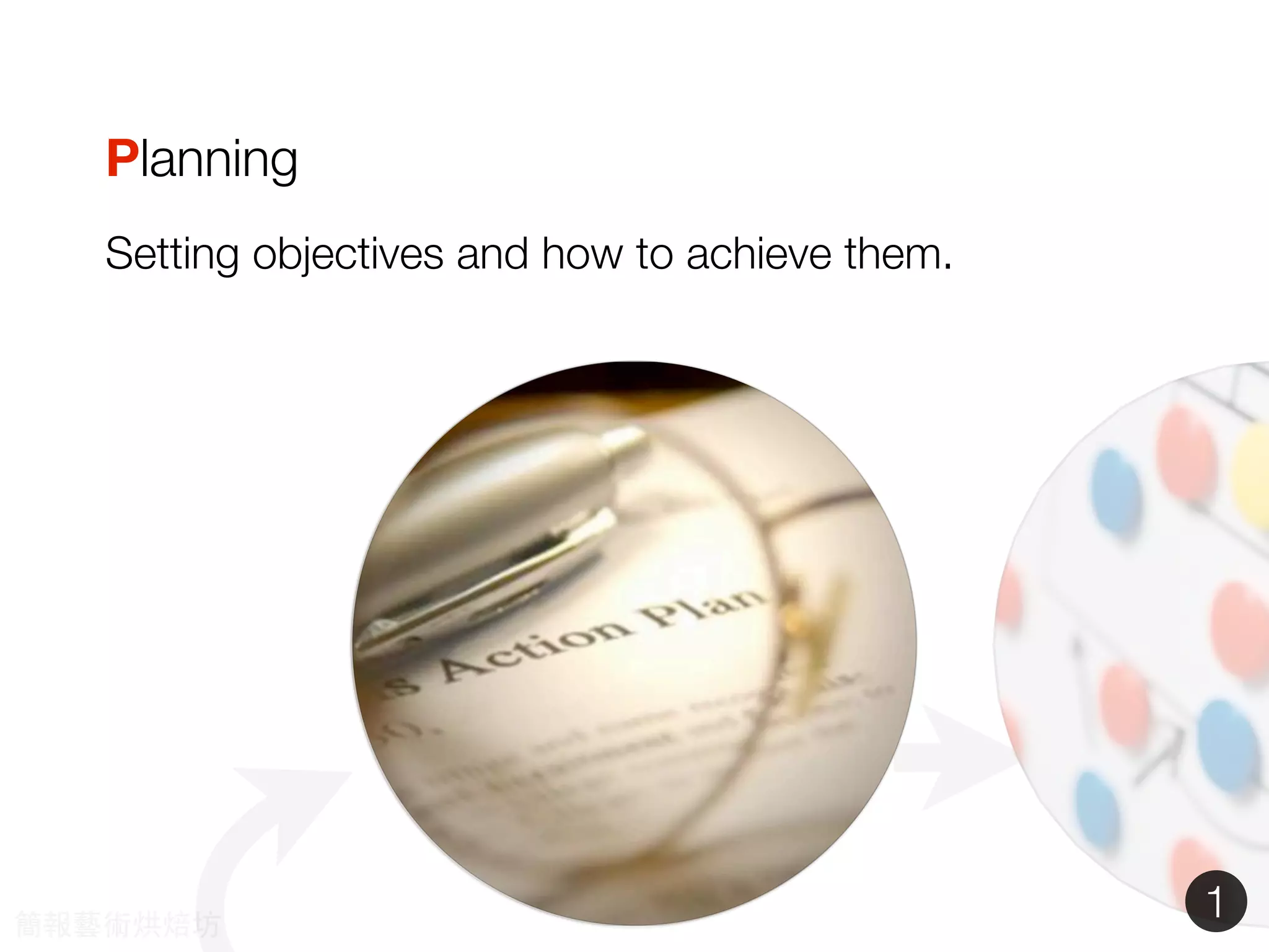Planning
Setting objectives and how to achieve them.
1簡報藝術烘焙坊
 