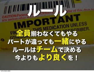 全員 わなくてもやる
パートが違っても一緒にやる
ルールはチームで決める
今よりもより良くを！
ルール
13年10月8日火曜日
 