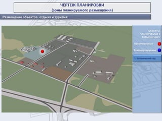 ОБЪЕКТЫ,
ПЛАНИРУЕМЫЕ К
РАЗМЕЩЕНИЮ:
Проектируемые
Реконструируемые
ЧЕРТЕЖ ПЛАНИРОВКИ
(зоны планируемого размещения)
1. Ботанический сад
Размещение объектов отдыха и туризма:
 