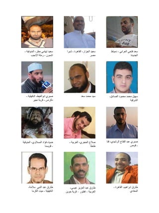 ‫سعد فتحي العرابي - دمياط‬
‫الجديدة‬

‫سعيد الجزار- القاهرة - شبرا‬
‫مصر‬

‫سعيد تهامي مطر- المنوفية -‬
‫اشمون - رملة االنجب‬

‫سهيل محمد محمود الصادق-‬
‫الشرقية‬

‫سيد محمد سعد‬

‫صبري ابوالغيط- الدقهلية -‬
‫دكرنس - قرية نجير‬

‫صبري عبد الفتاح الرشيدي- قنا‬
‫- قوص‬

‫صالح الحجري- الغربية -‬
‫طنطا‬

‫ضياء فؤاد المسالوي- المنوفية‬
‫- قويسنا‬

‫طارق ابراهيم- القاهرة -‬
‫المعادي‬

‫طارق عبد العزيز عيسي-‬
‫الغربية – قطور – قرية حوين‬

‫طارق عبد النبي سالمة-‬
‫الدقهلية - ميت الكرما‬

 