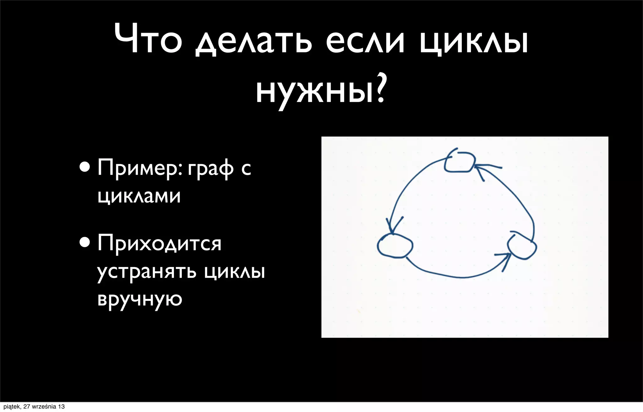 Что делать если циклы
нужны?
• Пример: граф с
циклами

• Приходится

устранять циклы
вручную

piątek, 27 września 13

 